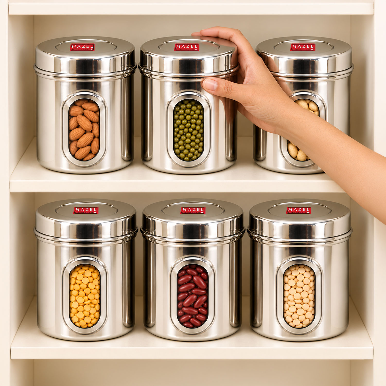 HAZEL Steel Container for Kitchen Storage | Transparent Kitchen Storage Containers, 1400 ML, Set of 2