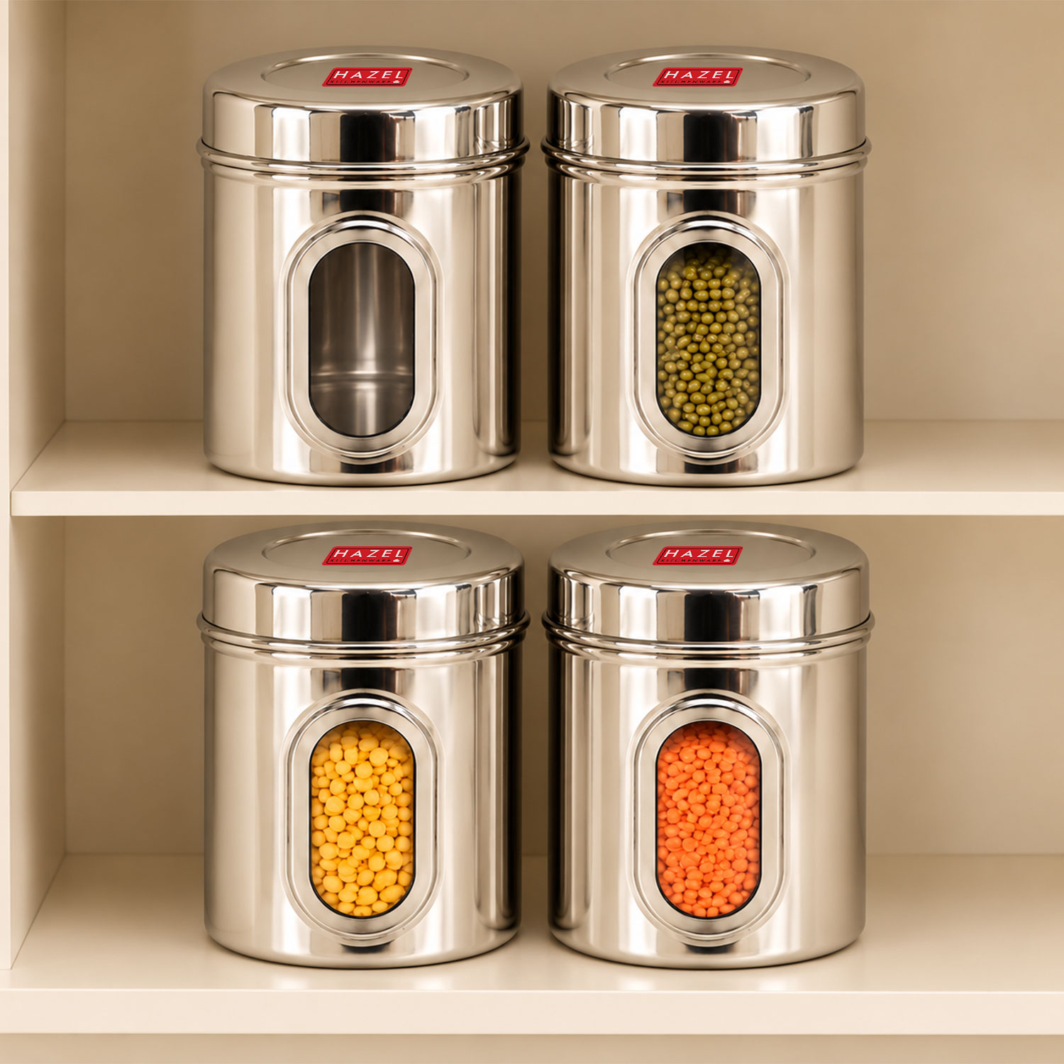 HAZEL Steel Container for Kitchen Storage | Transparent Kitchen Storage Containers, 1400 ML, Set of 4
