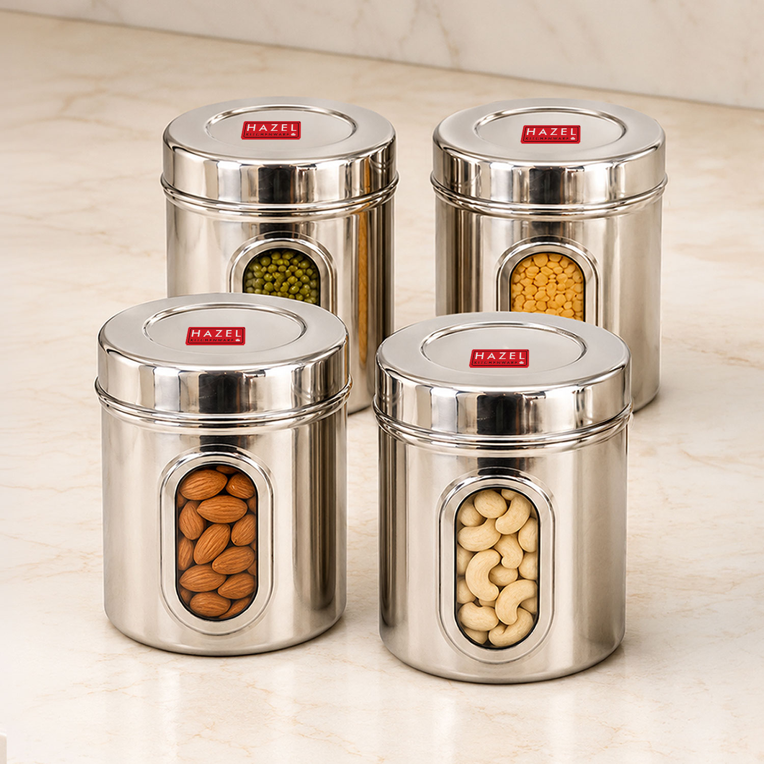 HAZEL Steel Container for Kitchen Storage | Transparent Kitchen Storage Containers, 1400 ML, Set of 4