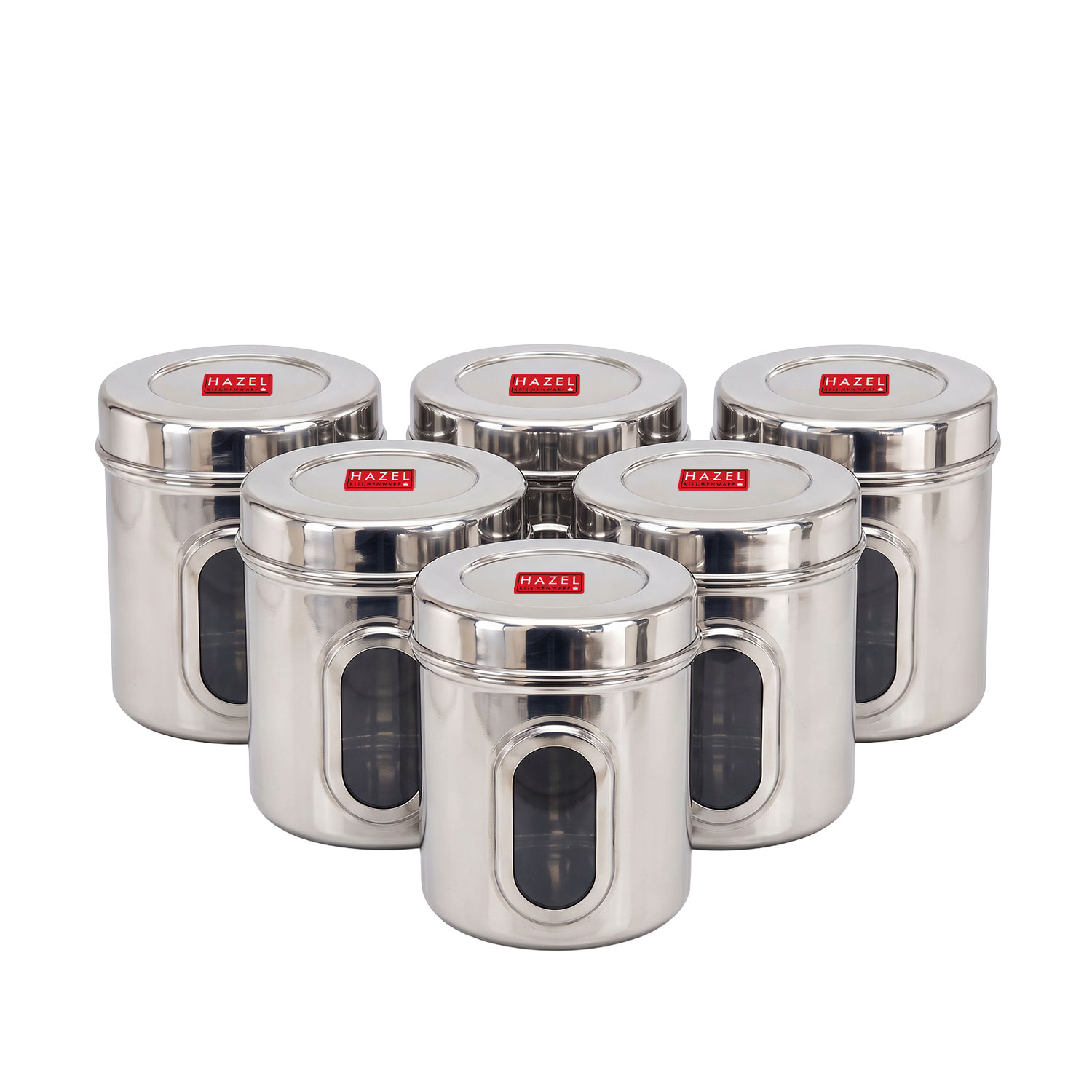 HAZEL Steel Container for Kitchen Storage | Transparent Kitchen Storage Containers, 1400 ML, Set of 6
