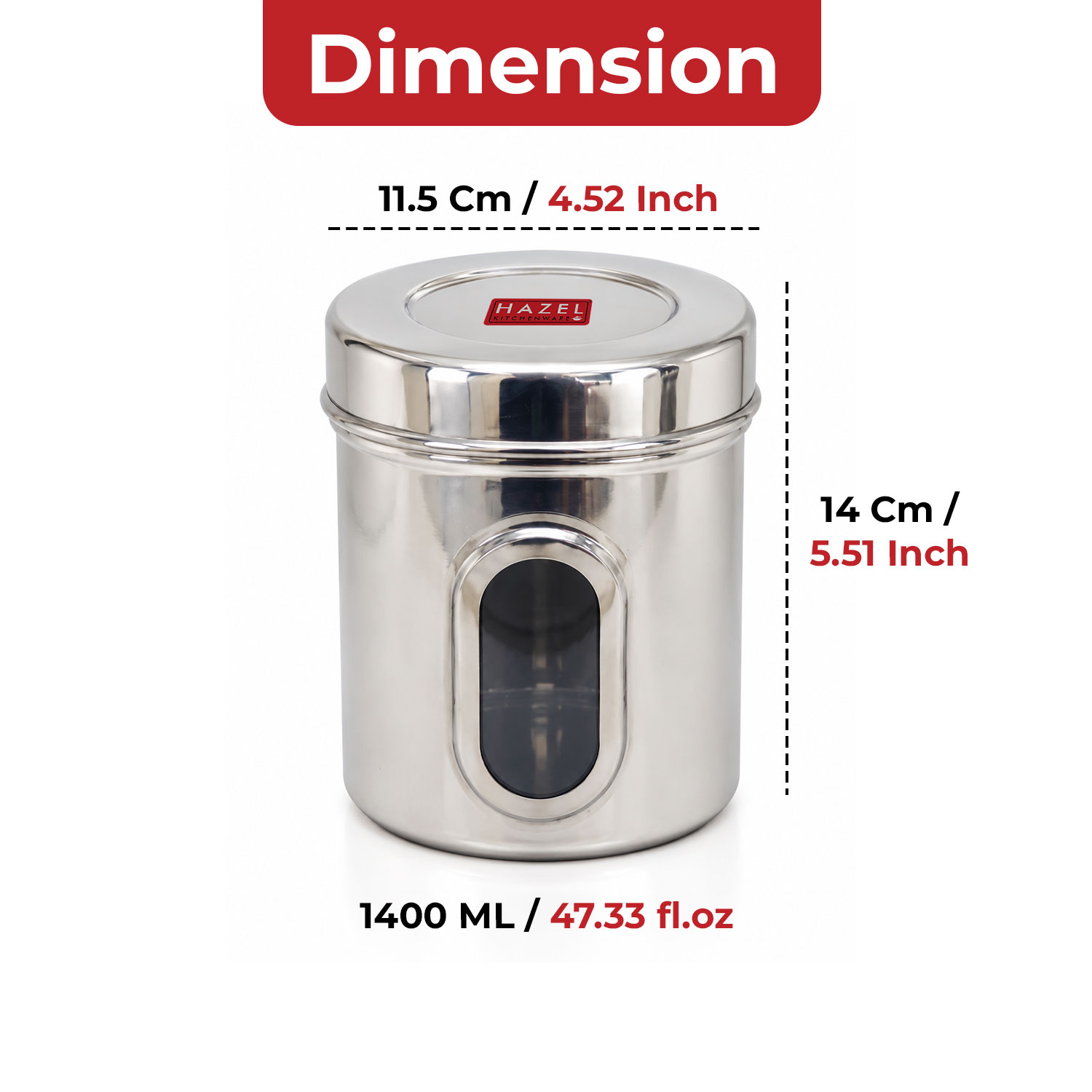 HAZEL Steel Container for Kitchen Storage | Transparent Kitchen Storage Containers, 1400 ML, Set of 6