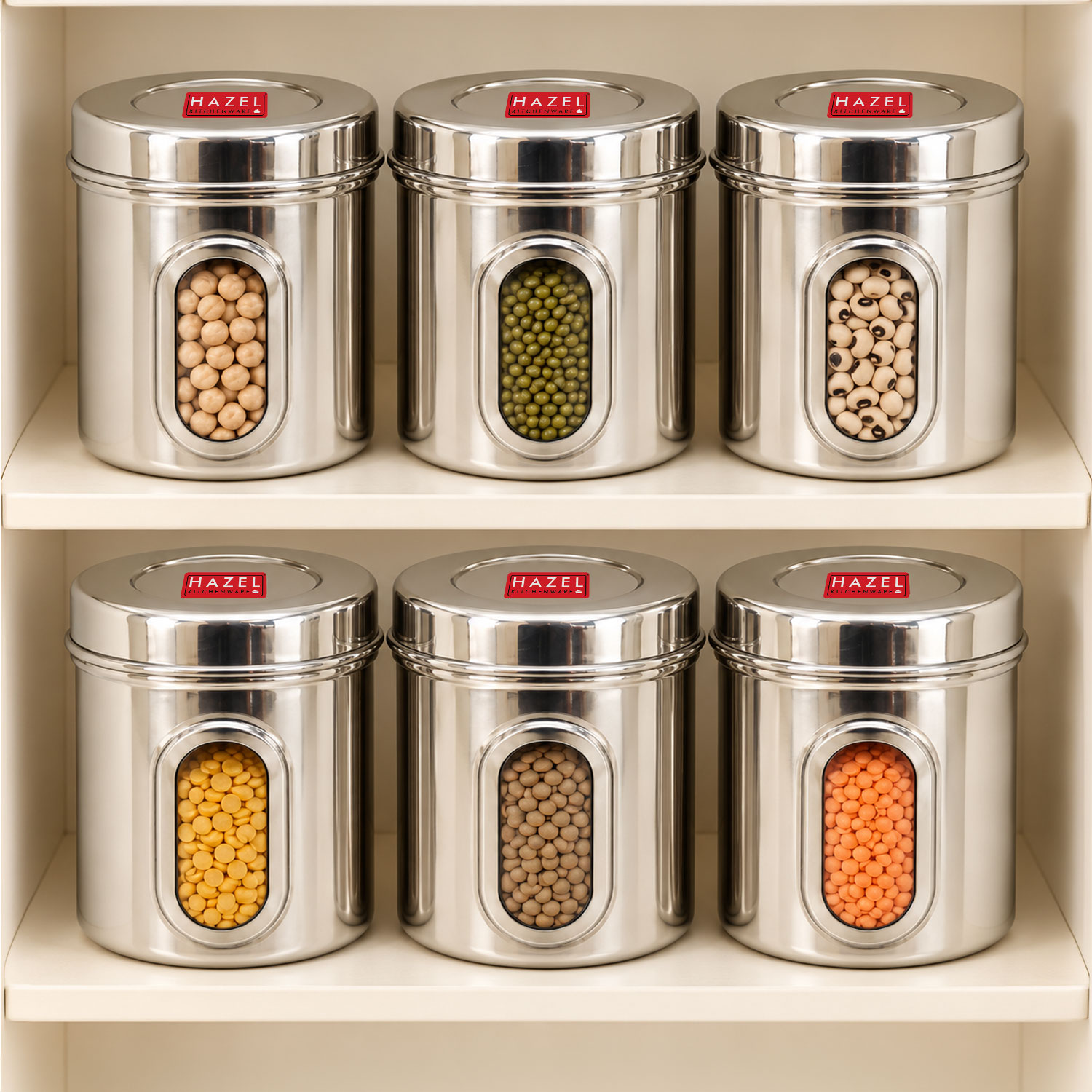 HAZEL Steel Container for Kitchen Storage | Transparent Kitchen Storage Containers, 1400 ML, Set of 6