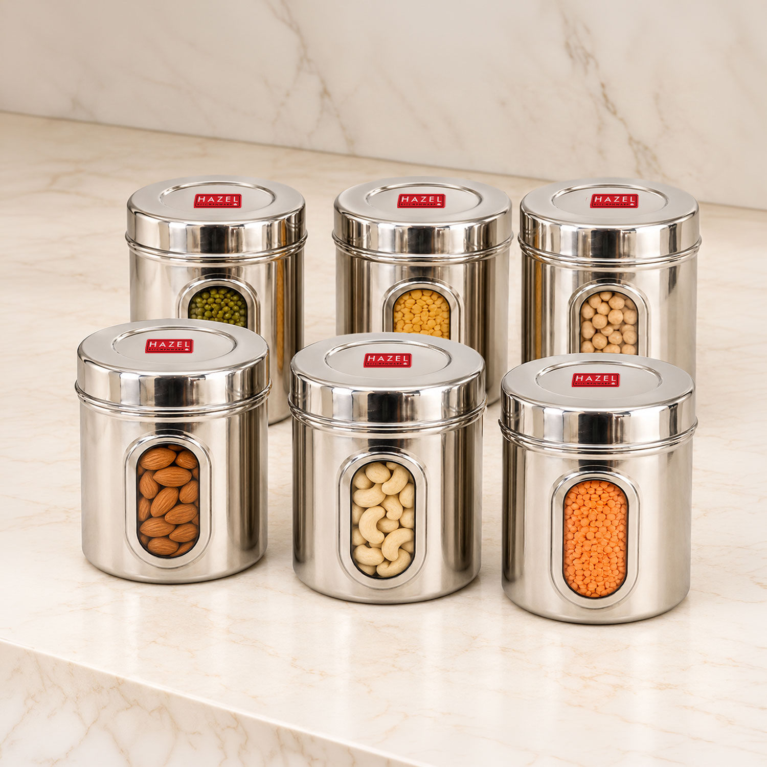 HAZEL Steel Container for Kitchen Storage | Transparent Kitchen Storage Containers, 1400 ML, Set of 6
