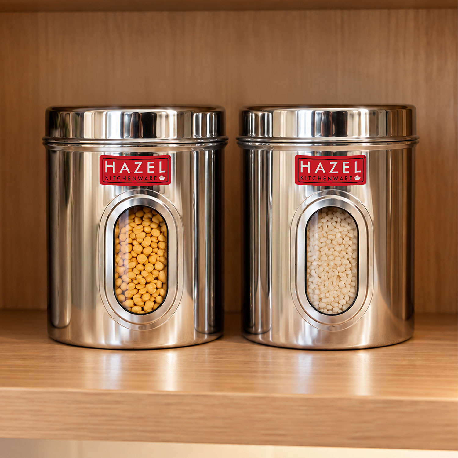 HAZEL Stainless Steel Transparent Kitchen Storage Containers with Air Tight Lid, 2400 ML, Set of 2