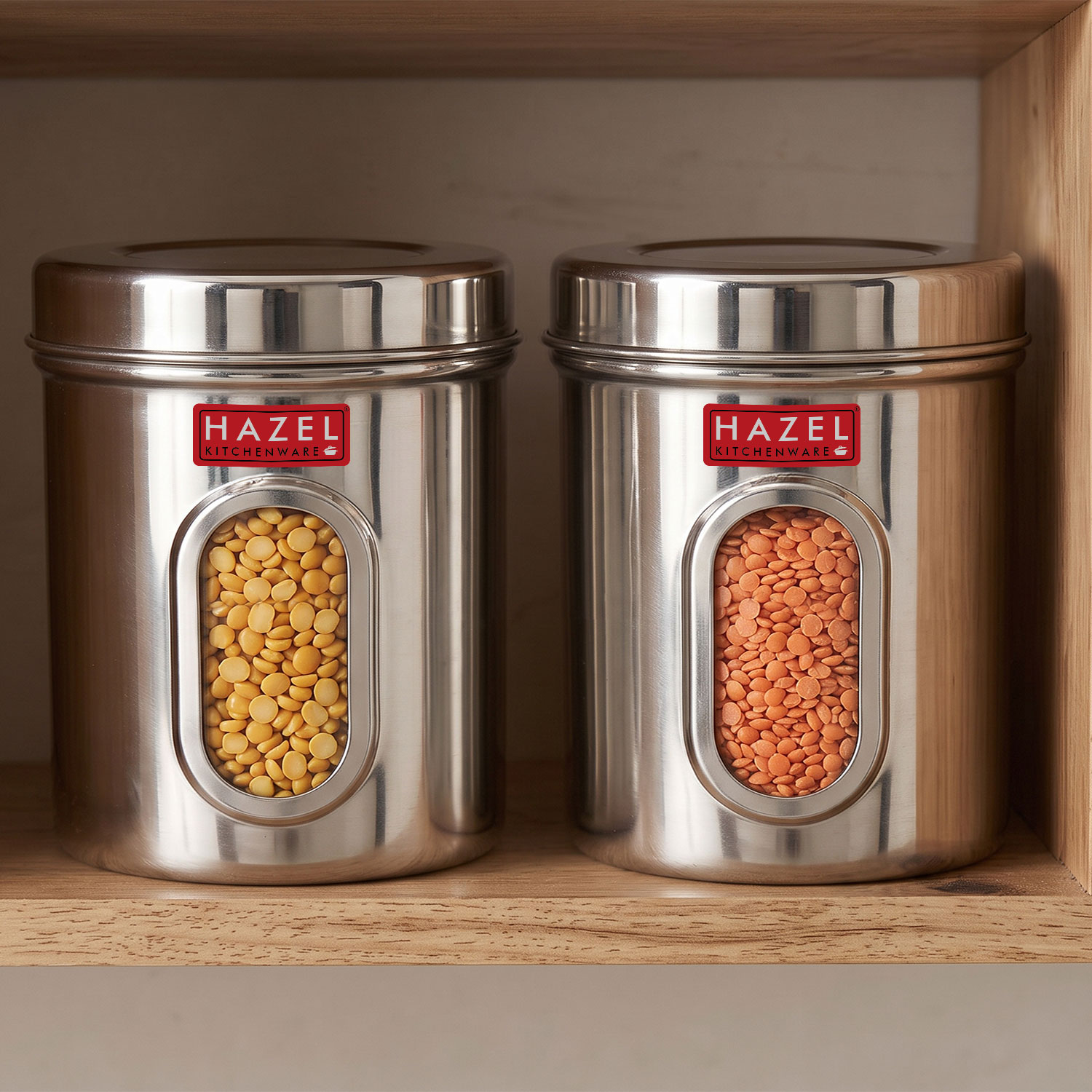 HAZEL Stainless Steel Transparent Kitchen Storage Containers with Air Tight Lid, 1700 ML, Set of 2
