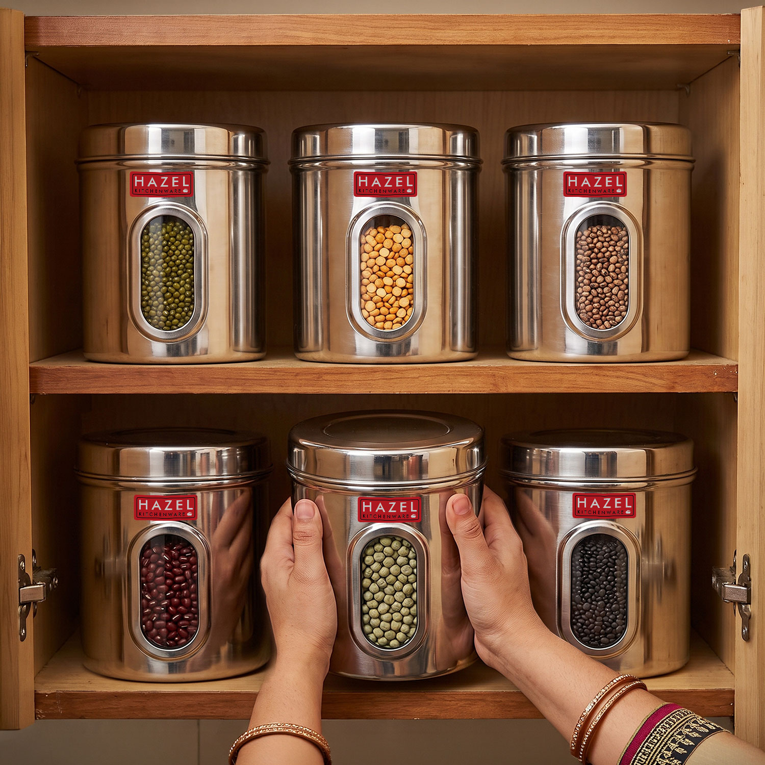 HAZEL Stainless Steel Transparent Kitchen Storage Containers with Air Tight Lid, 1700 ML, Set of 4