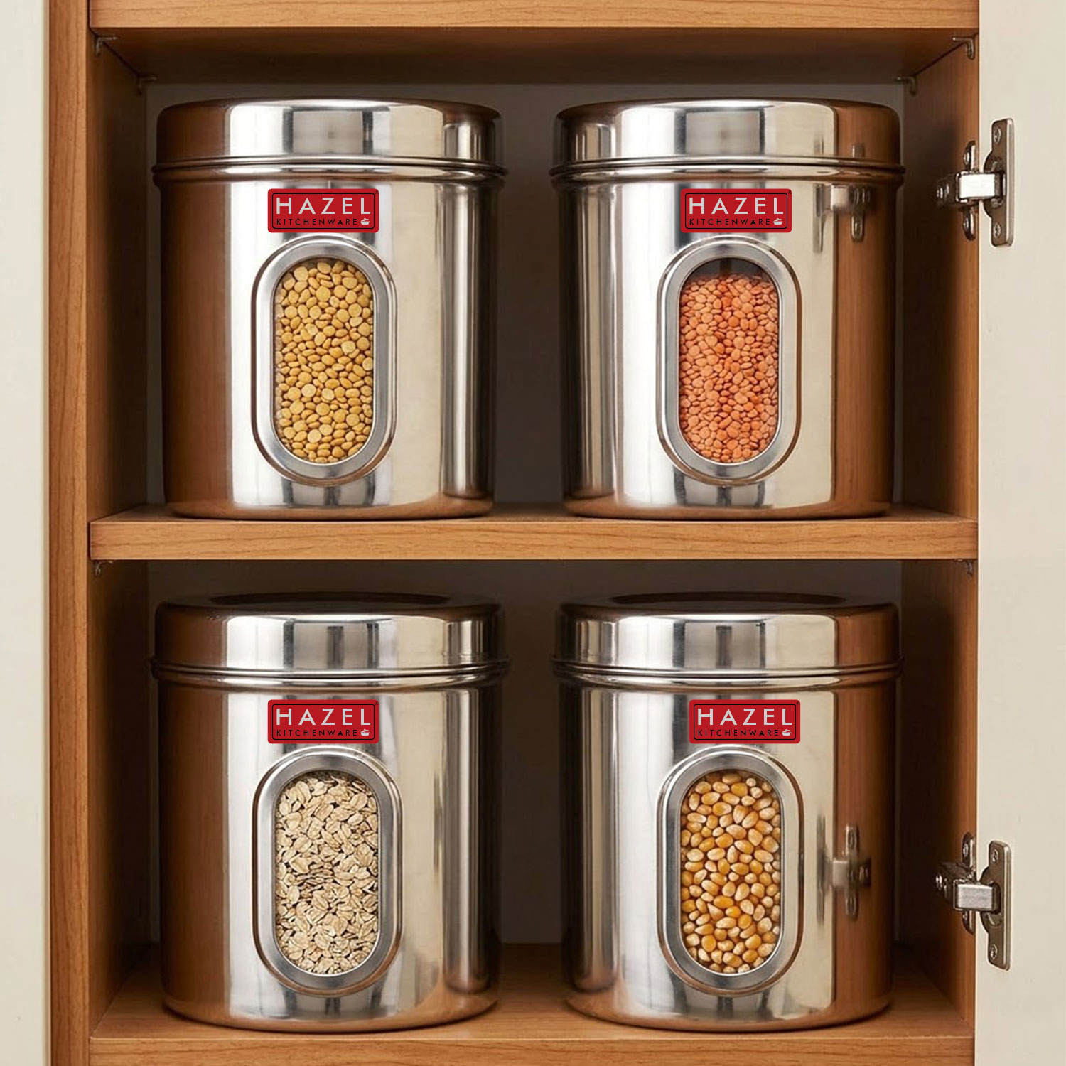 HAZEL Stainless Steel Transparent Kitchen Storage Containers with Air Tight Lid, 1700 ML, Set of 4