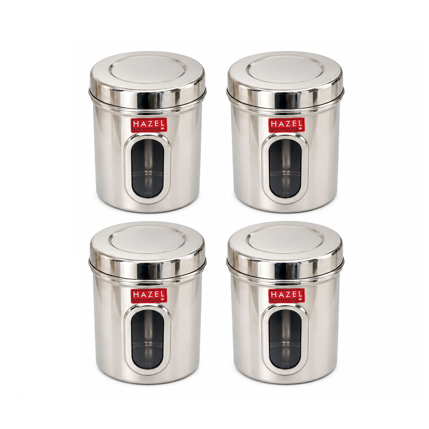 HAZEL Stainless Steel Transparent Kitchen Storage Containers with Air Tight Lid, 1700 ML, Set of 4