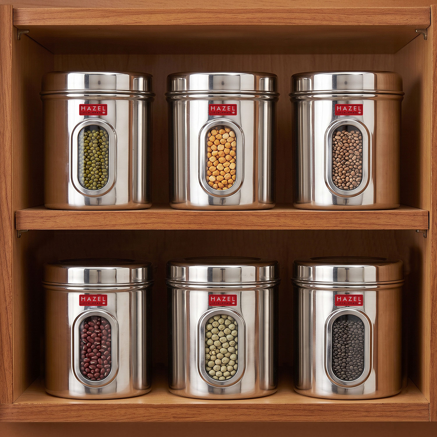 HAZEL Stainless Steel Transparent Kitchen Storage Containers with Air Tight Lid, 1700 ML, Set of 6