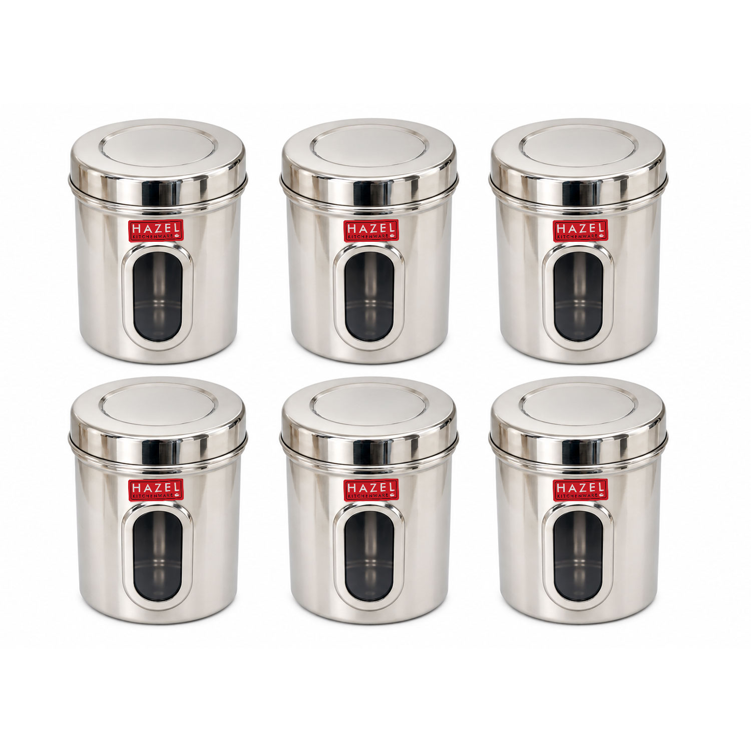 HAZEL Stainless Steel Transparent Kitchen Storage Containers with Air Tight Lid, 1700 ML, Set of 6