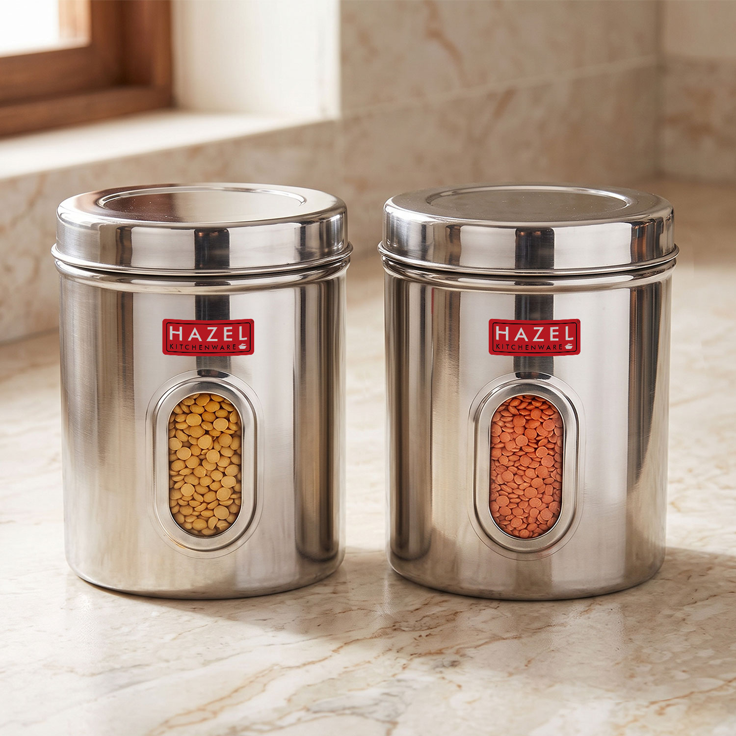 HAZEL Steel Kitchen Storage Containers | See Through Air Tight Containers for Storage, 2850 ML, Set of 2