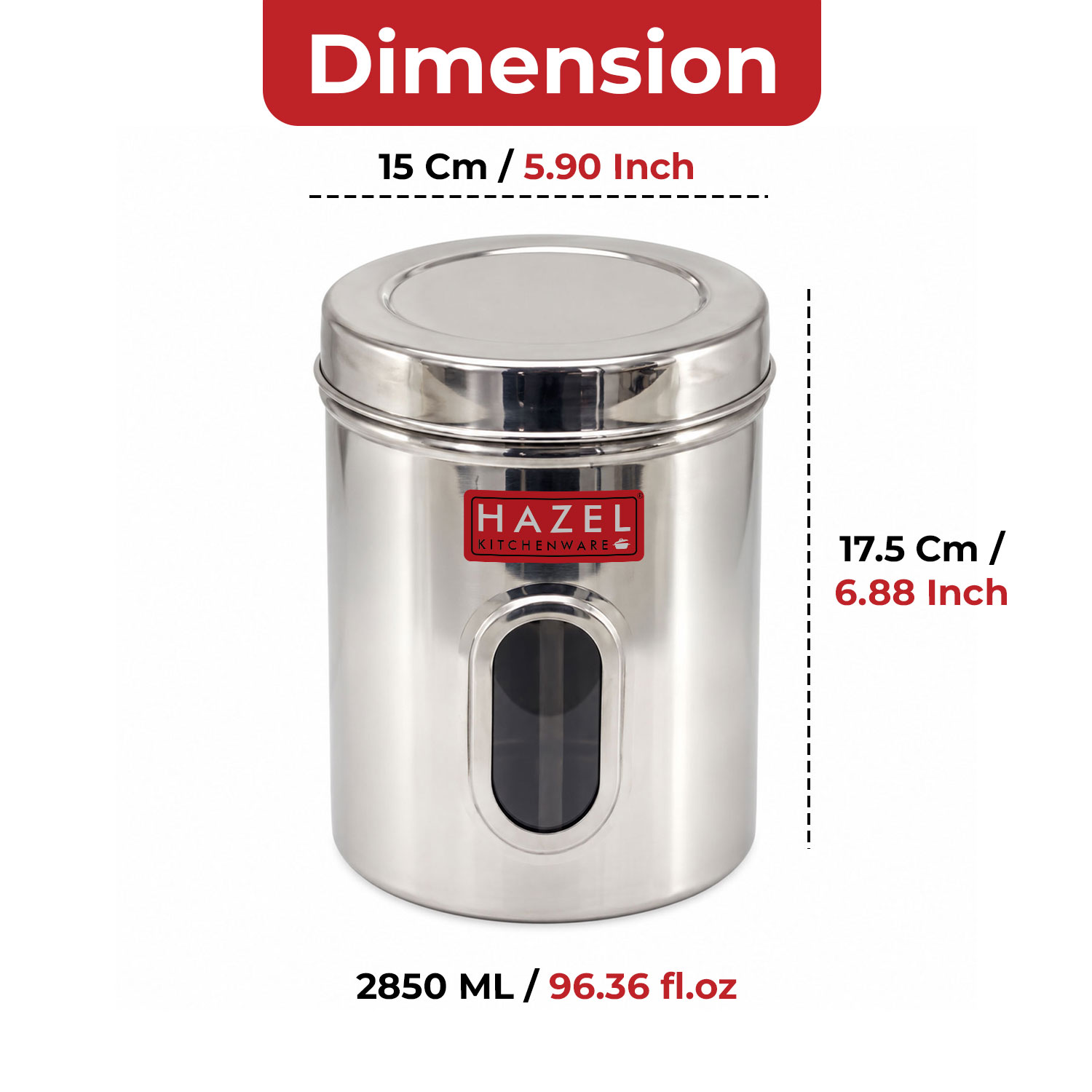 HAZEL Steel Kitchen Storage Containers | See Through Air Tight Containers for Storage, 2850 ML, Set of 2
