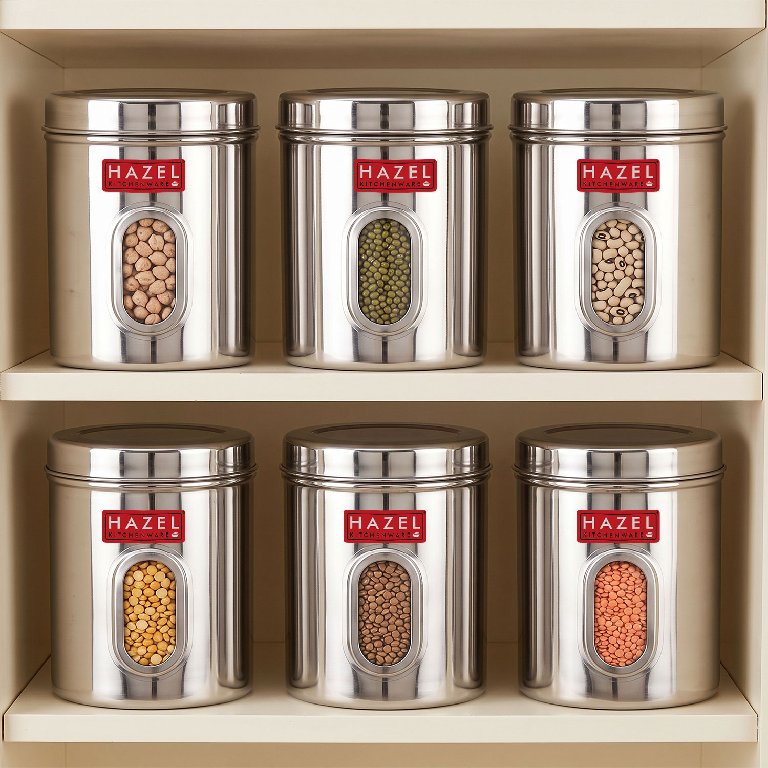 HAZEL Steel Kitchen Storage Containers | See Through Air Tight Containers for Storage, 2850 ML, Set of 6