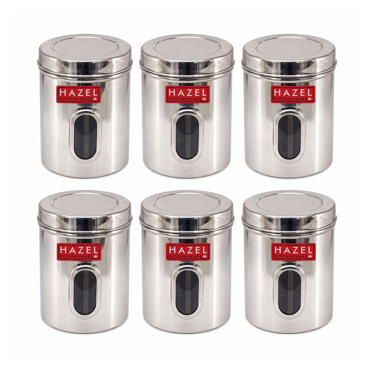 HAZEL Steel Kitchen Storage Containers | See Through Air Tight Containers for Storage, 2850 ML, Set of 6