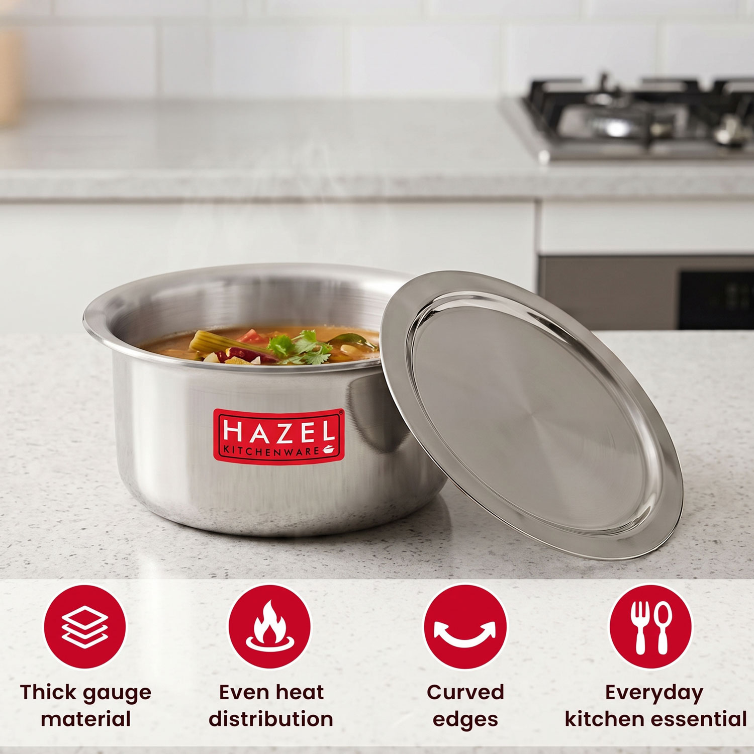 HAZEL Aluminium Tope with Lid | Food-Grade Aluminium Kitchen Utensils for Traditional Indian Cooking |Combo of Tope with Lid, 3500 ml