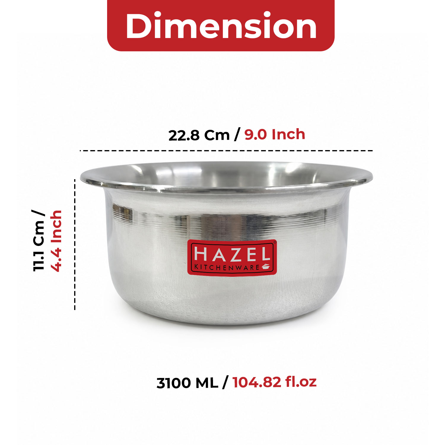 HAZEL Aluminium Tope (3100 ML, 1pc) Silver