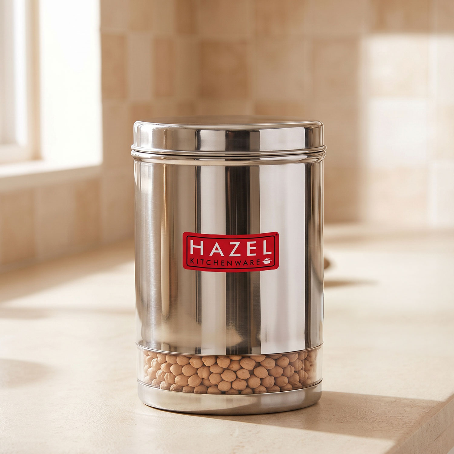 HAZEL Stainless Steel Container For Kitchen Storage Transparent See Through Glossy Finish Storage Jar Dabba, Set of 1, 3000 ML, Silver
