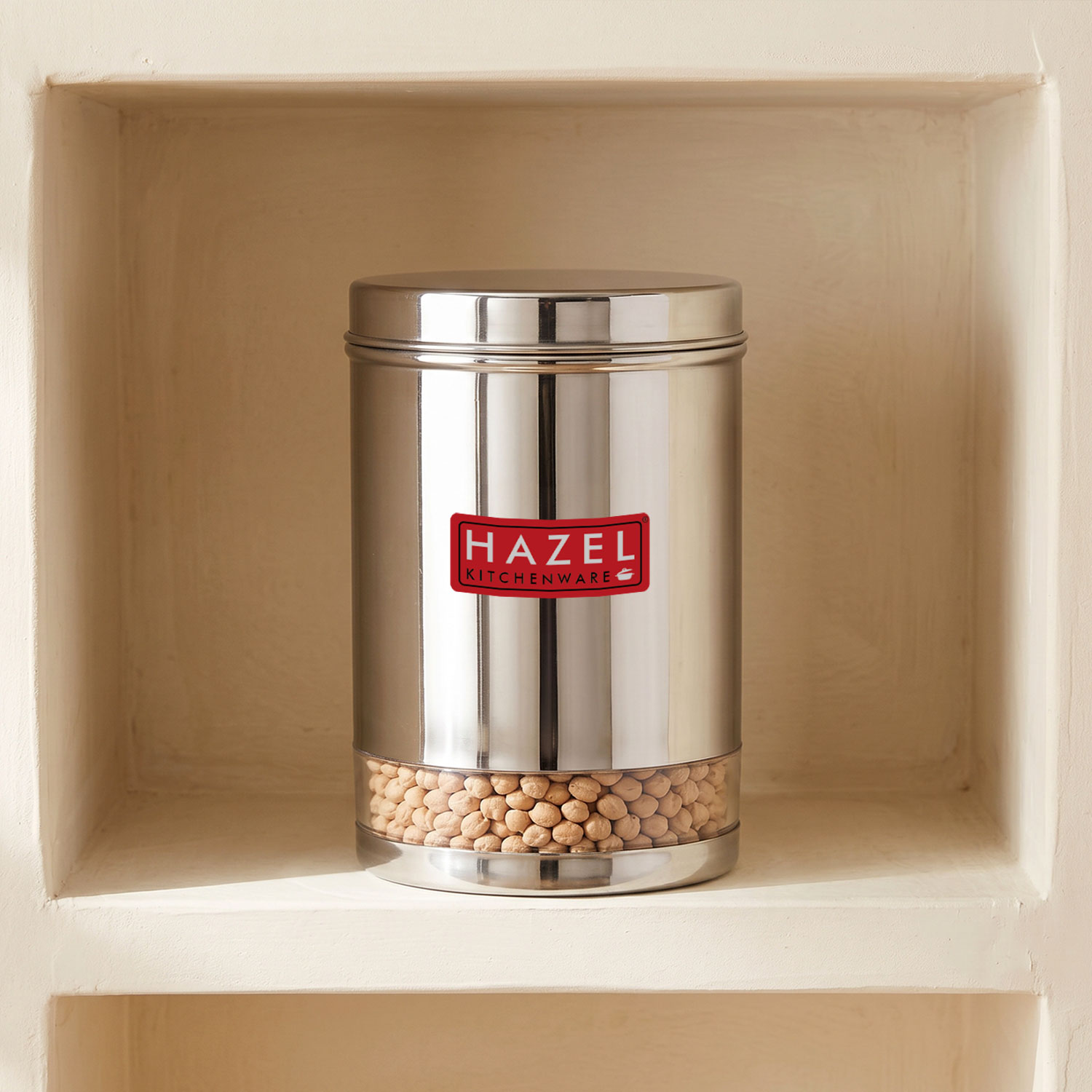 HAZEL Stainless Steel Container For Kitchen Storage Transparent See Through Glossy Finish Storage Jar Dabba, Set of 1, 3000 ML, Silver
