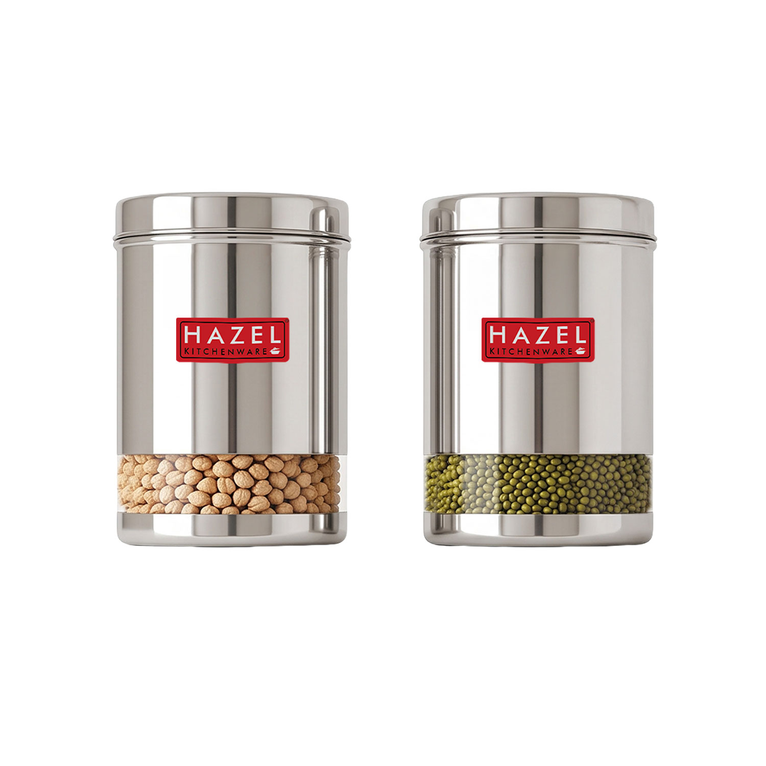HAZEL Stainless Steel Transparent Glossy Finish See Through Container, Silver, Set of 2, 1700 Ml