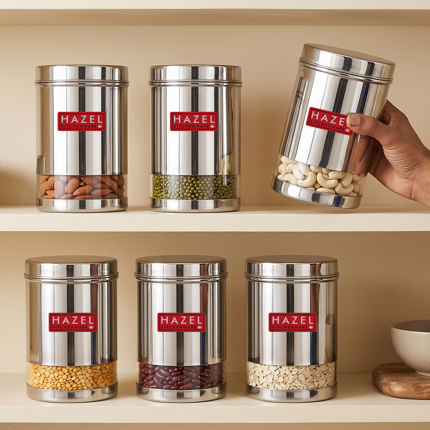 HAZEL Stainless Steel Transparent Glossy Finish See Through Container, Silver, 1 PC, 1700 Ml