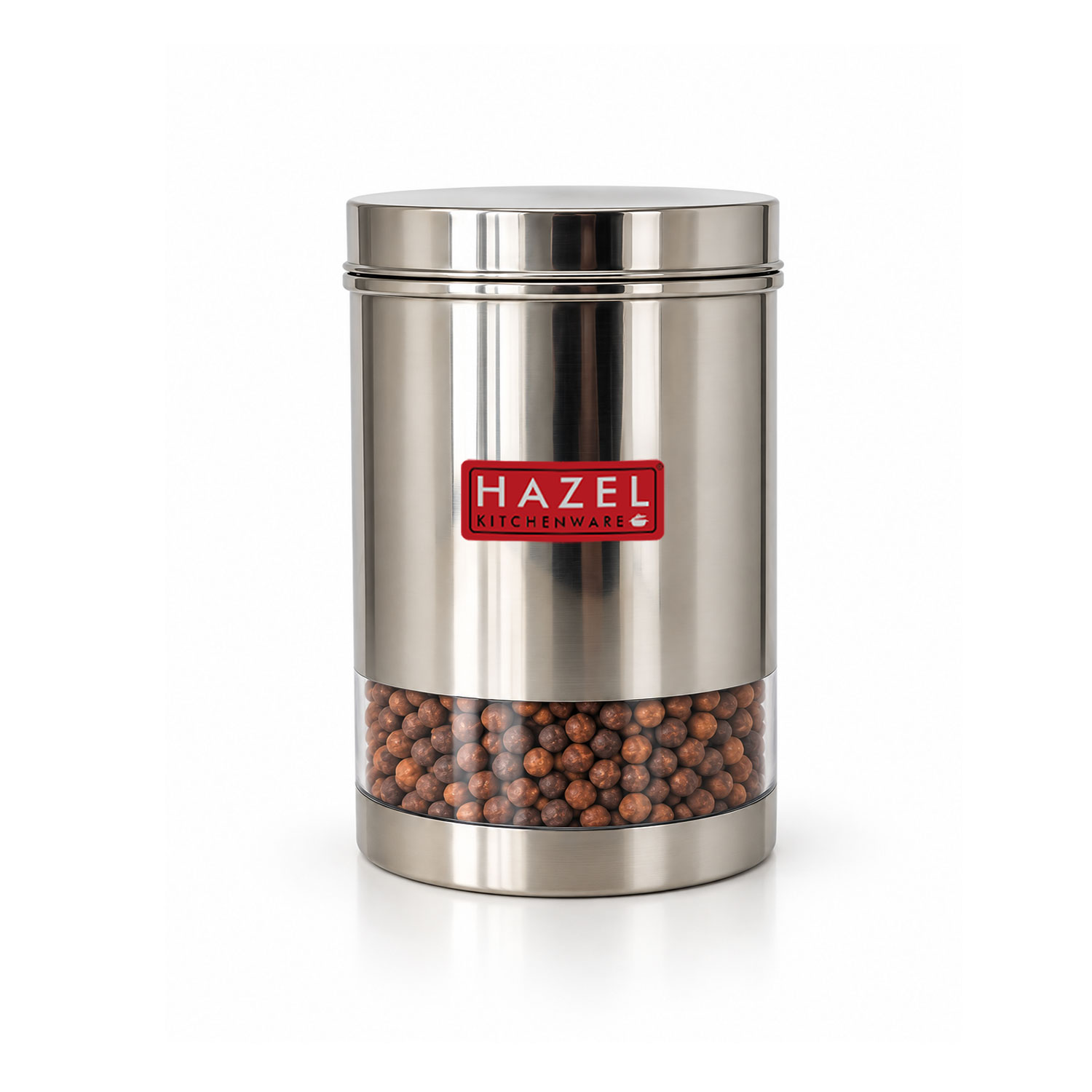 HAZEL Stainless Steel Transparent Glossy Finish See Through Container, Silver, 1 PC, 1700 Ml