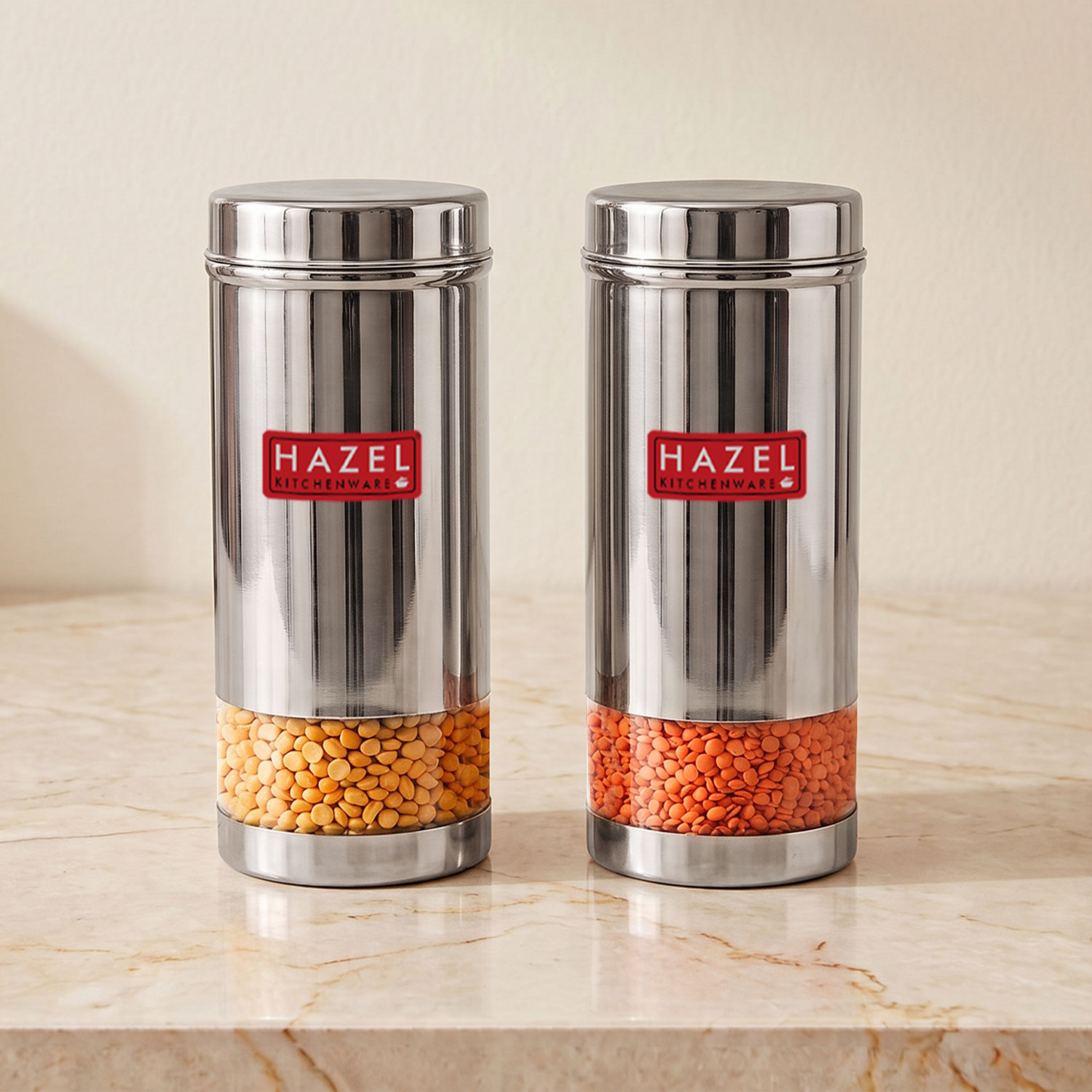 HAZEL See Through Containers for Kitchen Storage | Refrigerator Storage Containers | Steel Containers for Kitchen | Container for Kitchen Storage Set of 2, 600 ML