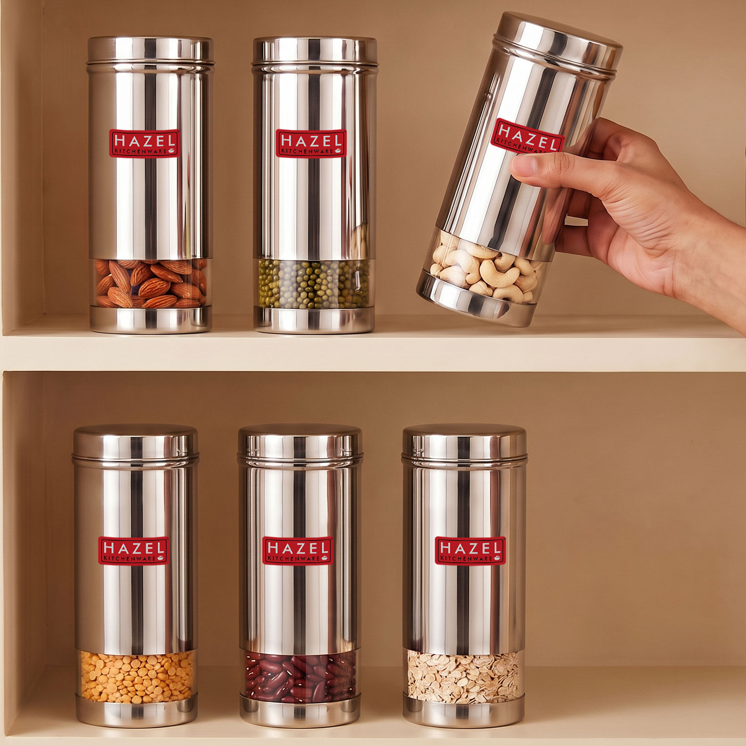 HAZEL See Through Containers for Kitchen Storage | Refrigerator Storage Containers | Steel Containers for Kitchen | Container for Kitchen Storage Set of 2, 600 ML