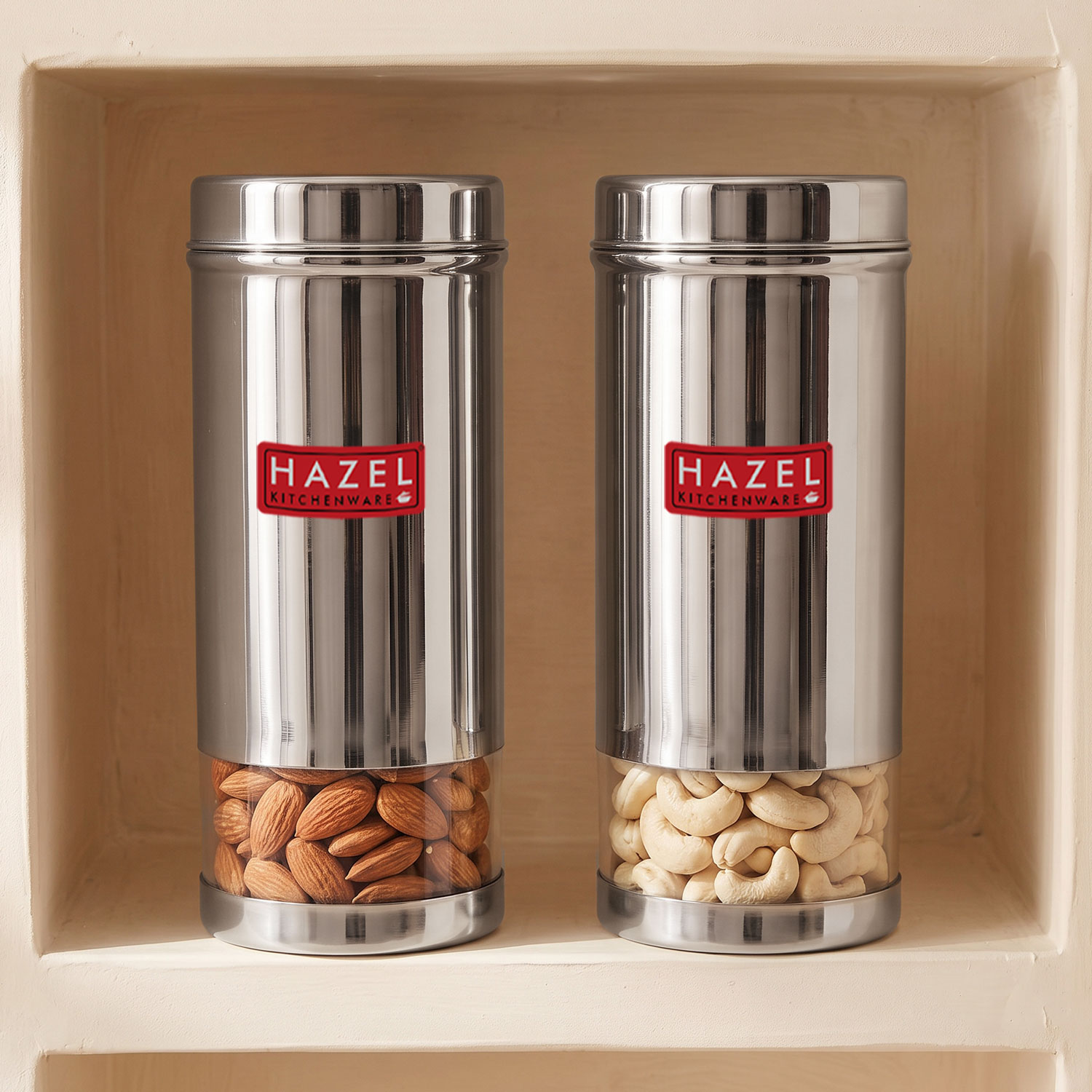HAZEL See Through Containers for Kitchen Storage | Refrigerator Storage Containers | Steel Containers for Kitchen | Container for Kitchen Storage Set of 2, 600 ML