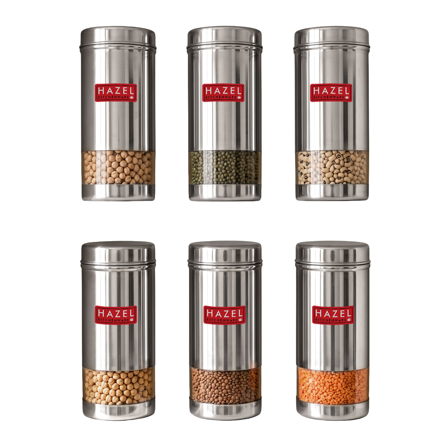 HAZEL Stainless Steel See Through Transparent Slim Container | Air Tight Steel Containers | Grocery Containers for Kitchen | Dabba Set for Kitchen | Kitchen Storage Containers Set of 6, 600 ML