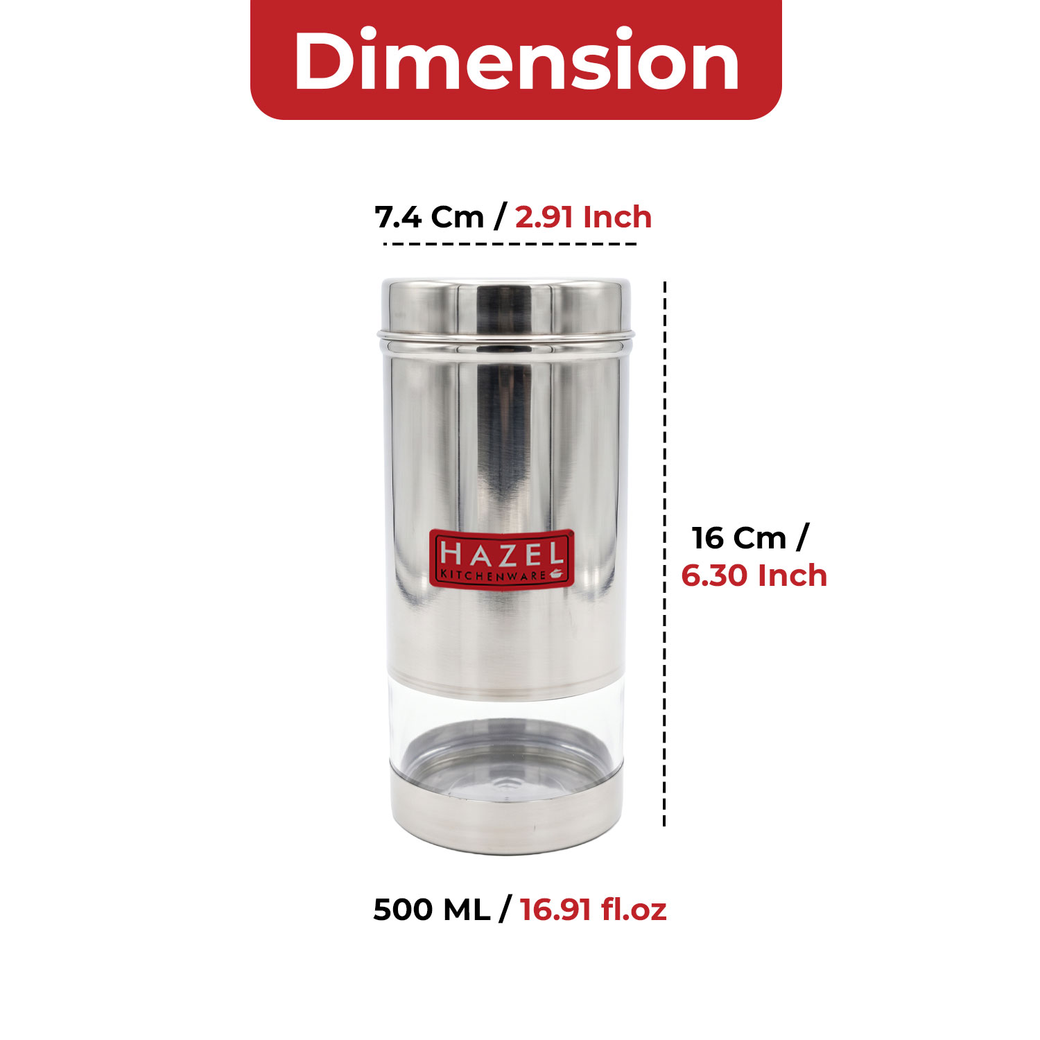 HAZEL Stainless Steel Refrigerator Storage Container | Stainless Steel See Through Storage Container for Kitchen | Container for Kitchen Storage 500 ML, Silver