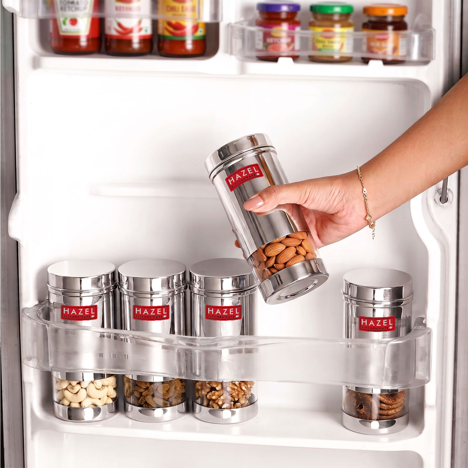 HAZEL Stainless Steel Refrigerator Storage Container | Stainless Steel See Through Storage Container for Kitchen | Container for Kitchen Storage 500 ML, Silver