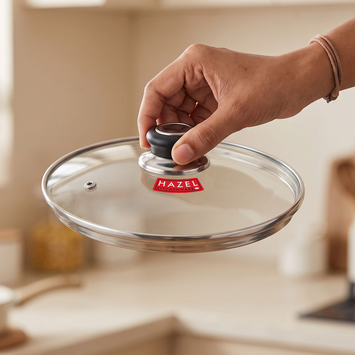 HAZEL Glass Cookware Lid With Knob and Built In Steam Vents, 24.5 cm
