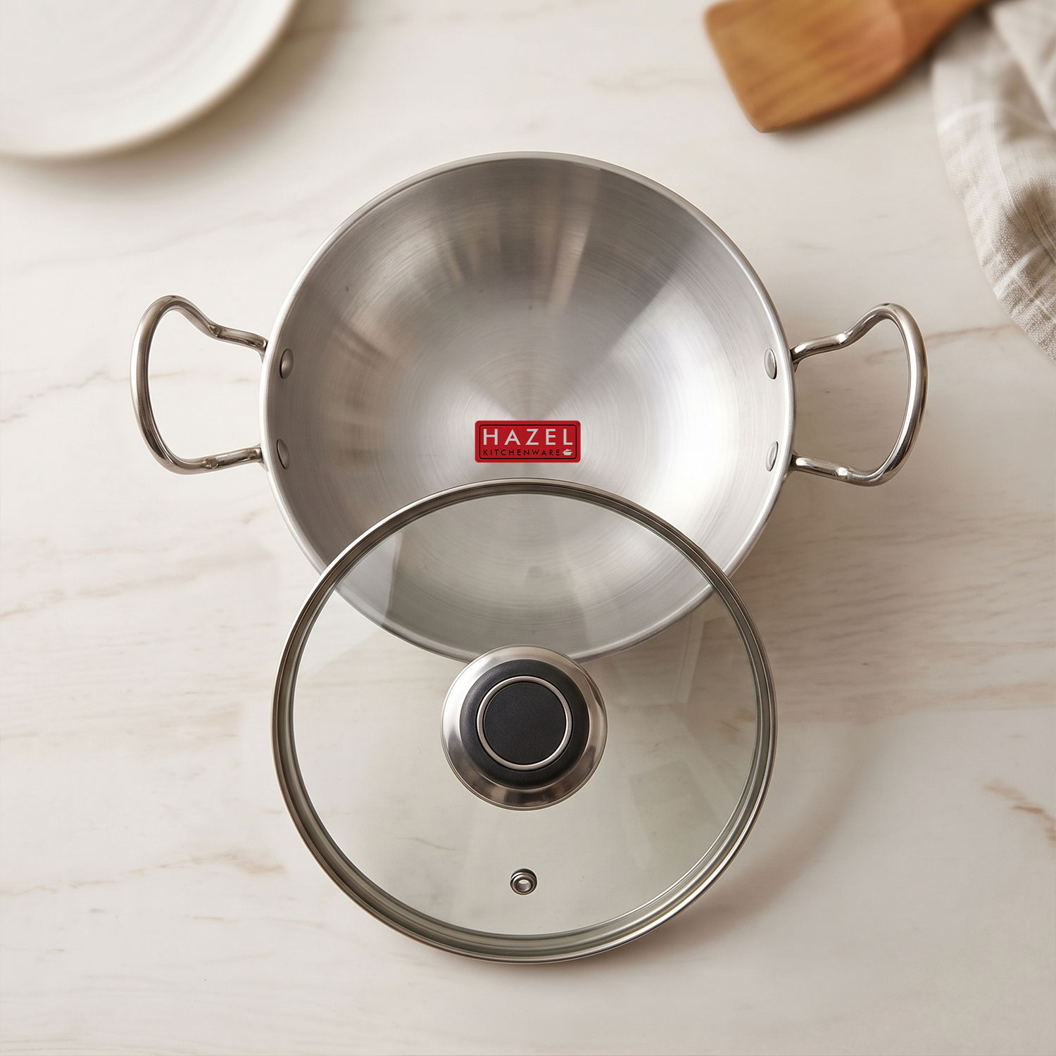 HAZEL 4 mm Aluminium Kadhai Kadai with Glass Lid | Vessels for Cooking Deep Frying Kadai, 1125 ML