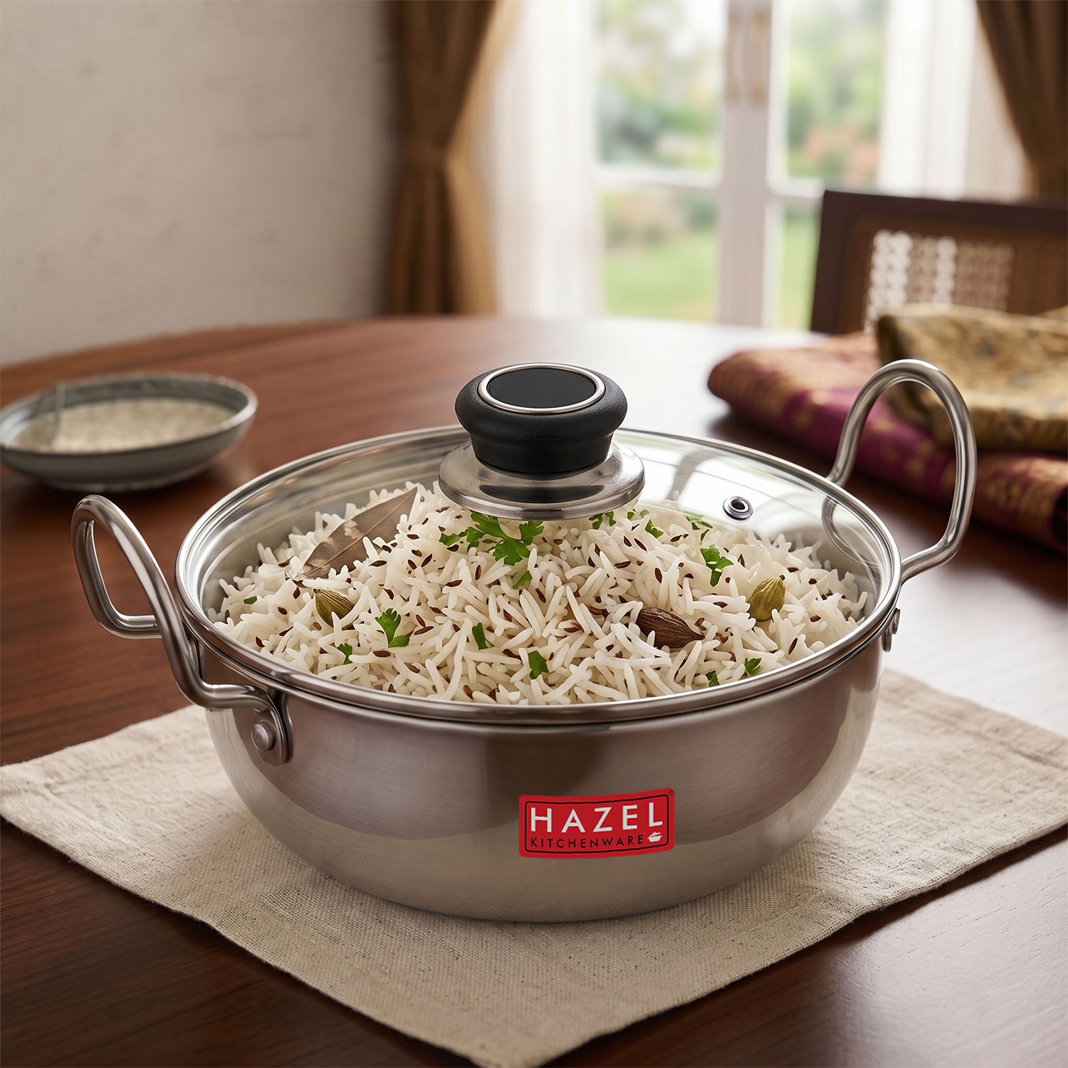 HAZEL 4 mm Aluminium Kadhai Kadai with Glass Lid | Vessels for Cooking Deep Frying Kadai, 1750 ML