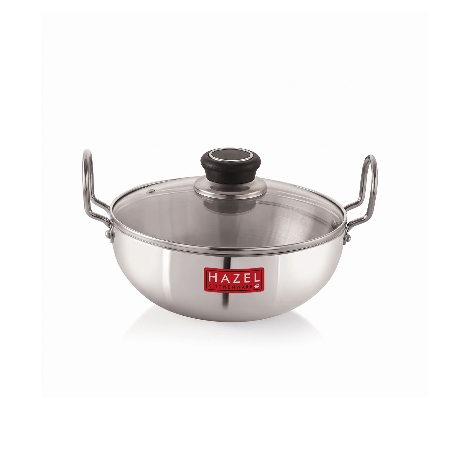 HAZEL 4 mm Aluminium Kadhai Kadai with Glass Lid | Vessels for Cooking Deep Frying Kadai, 3700 ML