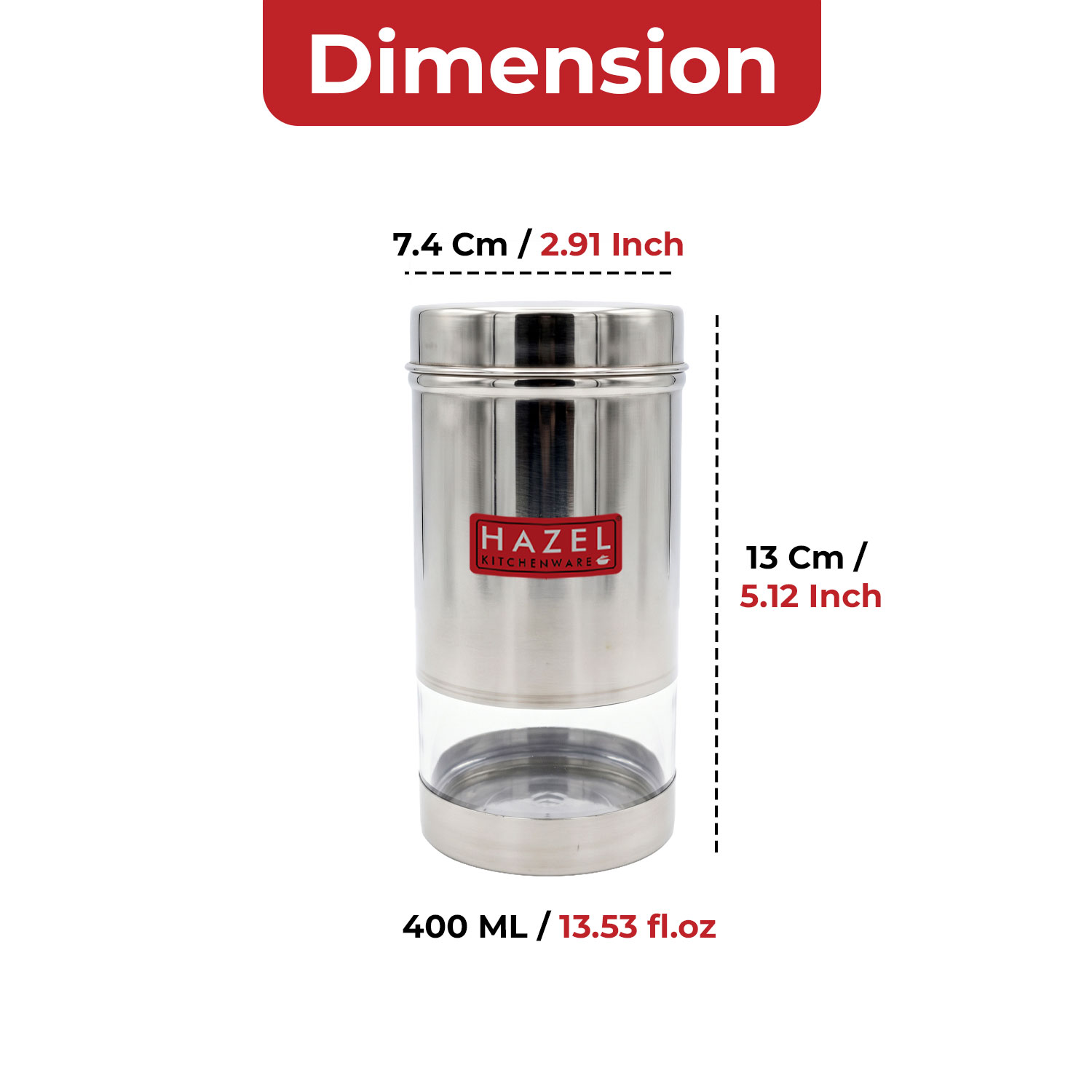 HAZEL Air Tight Container for Storage Containers for Kitchen | Stainless steel See Through Container for Kitchen Container | Fridge Storage Canister | Snacks Storage Container Airtight, 400 ML, Silver