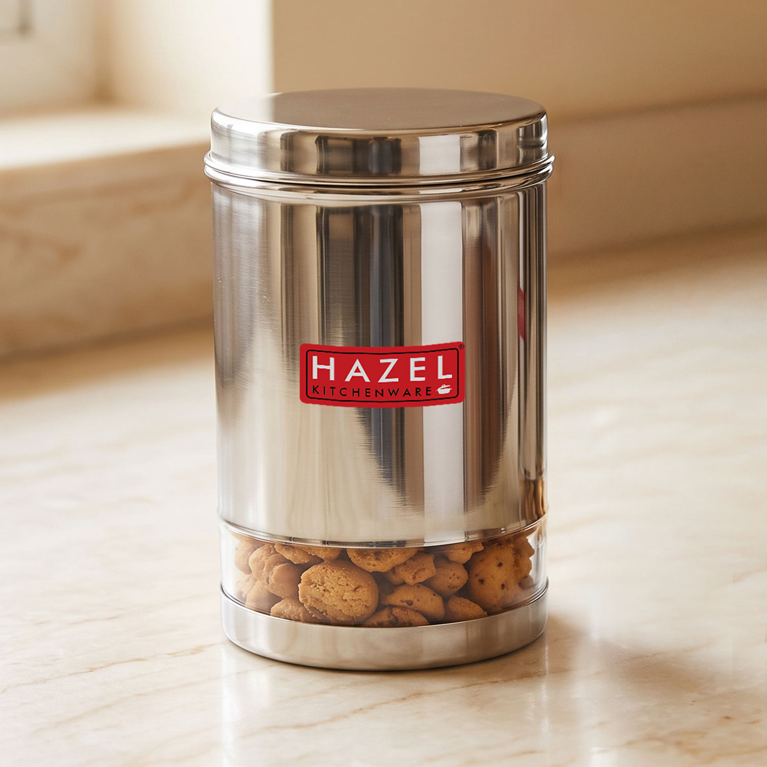 HAZEL Stainless Steel Container For Kitchen Storage Transparent See Through Glossy Finish Storage Jar Dabba, Set of 1, 2200 ML, Silver