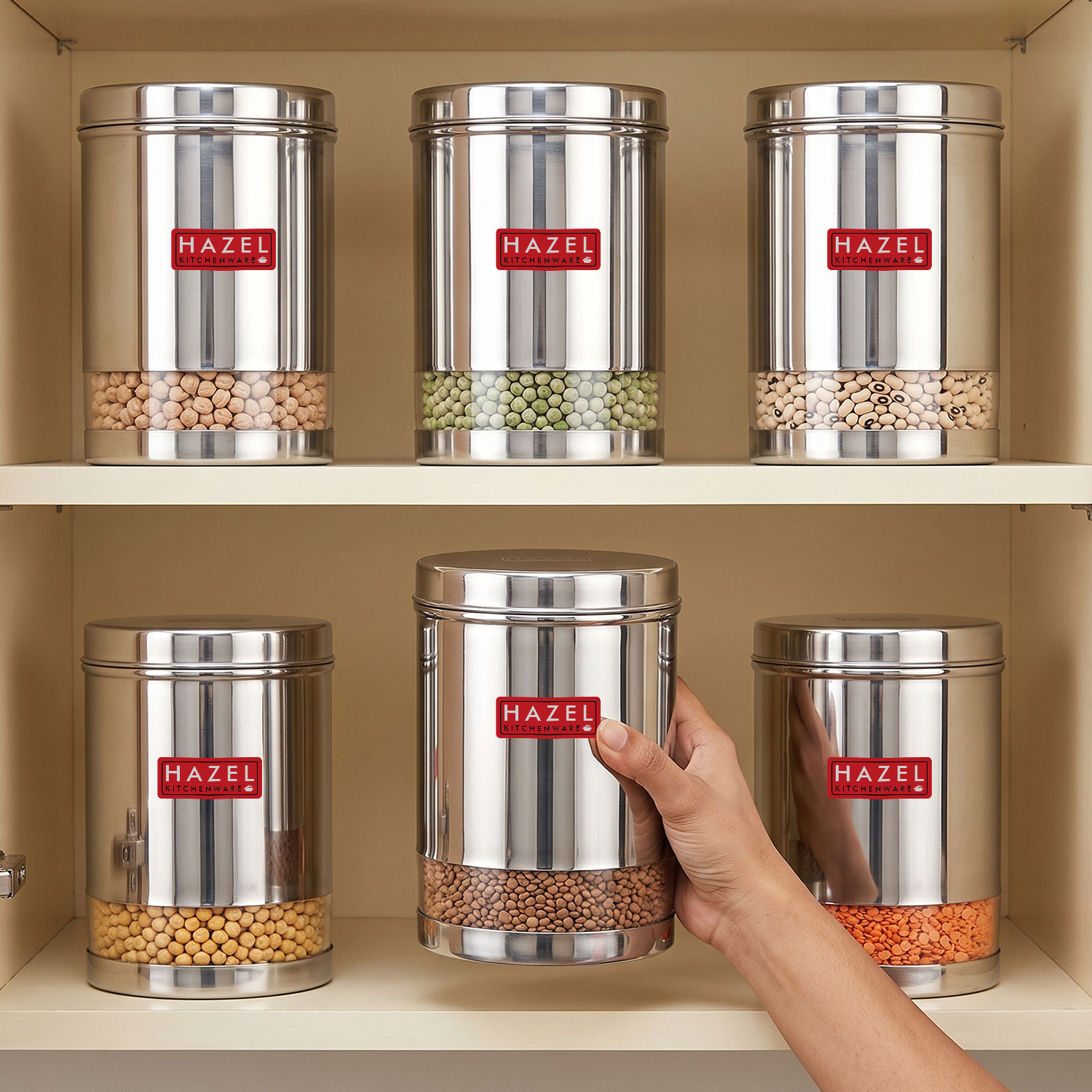 HAZEL Stainless Steel Container For Kitchen Storage Transparent See Through Glossy Finish Storage Jar Dabba, Set of 1, 2200 ML, Silver