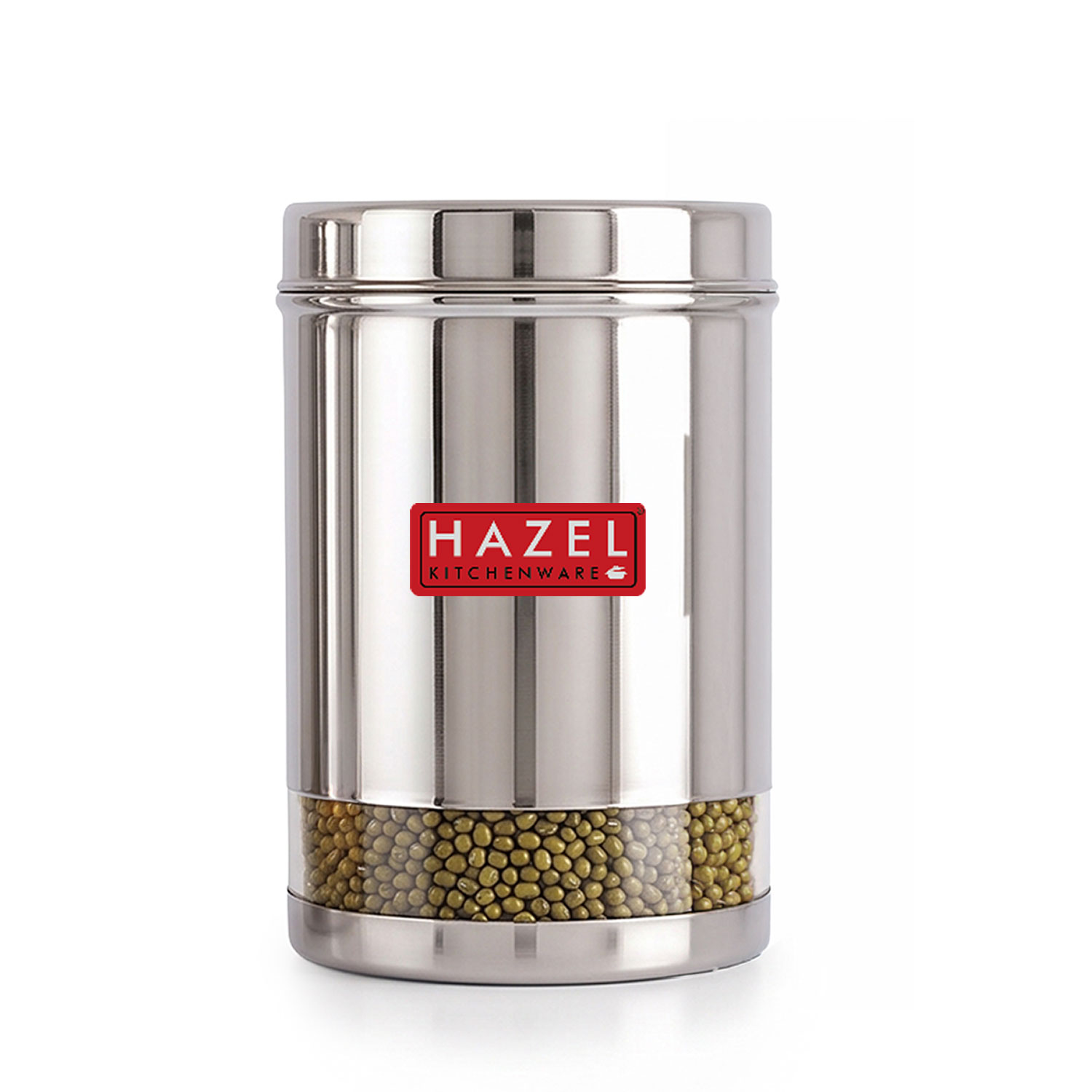 HAZEL Stainless Steel Container For Kitchen Storage Transparent See Through Glossy Finish Storage Jar Dabba, Set of 1, 2200 ML, Silver