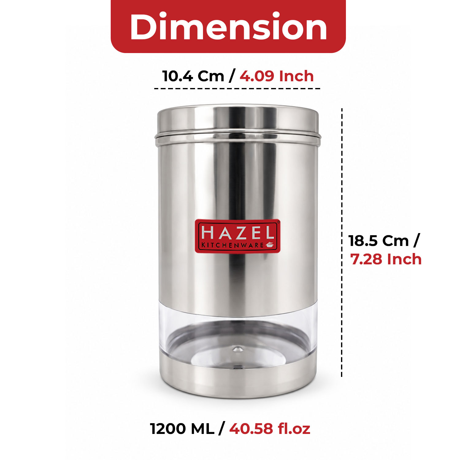 HAZEL Stainless Steel Transparent Glossy Finish See Through Container, Silver, Set of 6, 1200 Ml