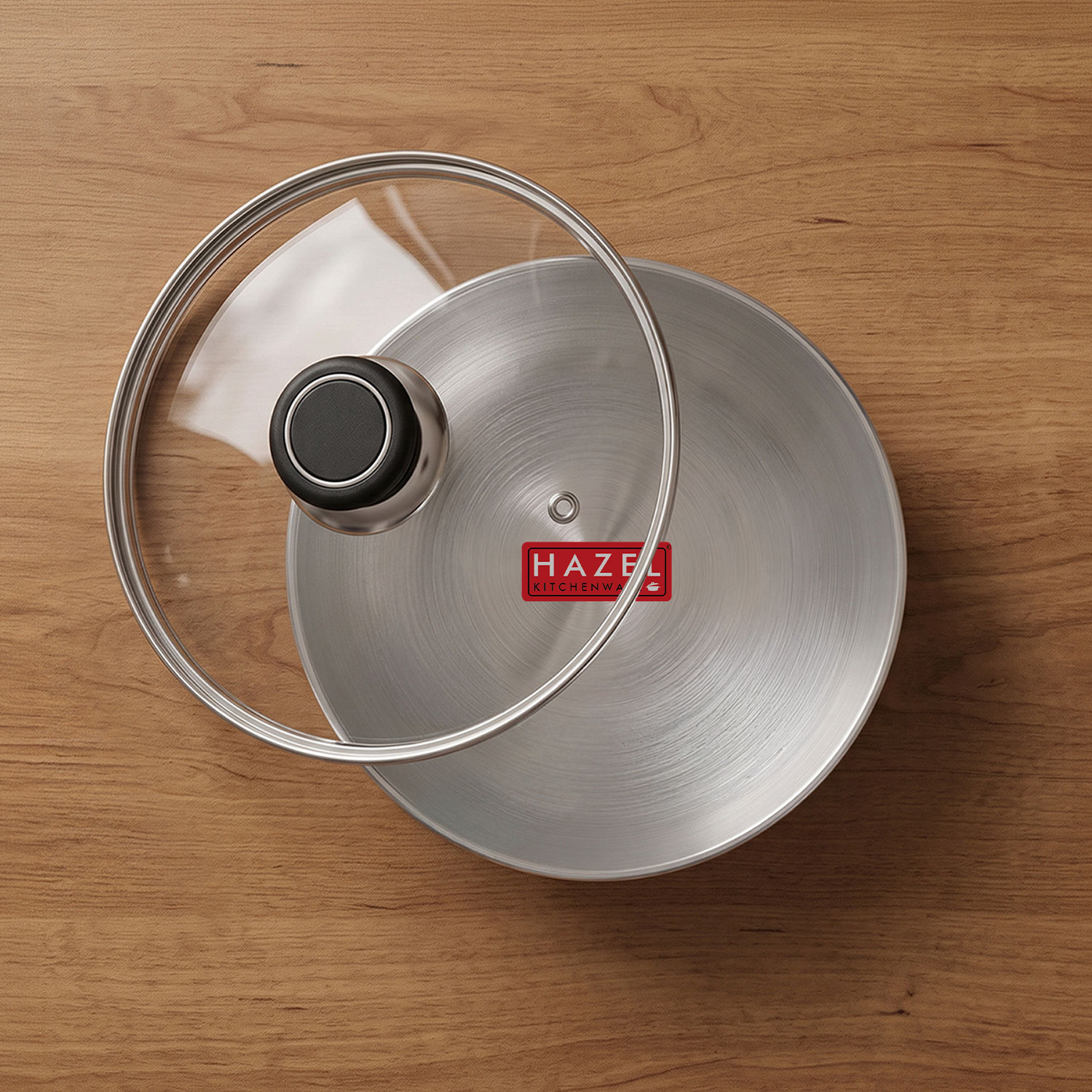 HAZEL Aluminium Kadai Without Handle | Aluminium Tasra Tasla Cookware with Glass Cover Lid, 1500 ML