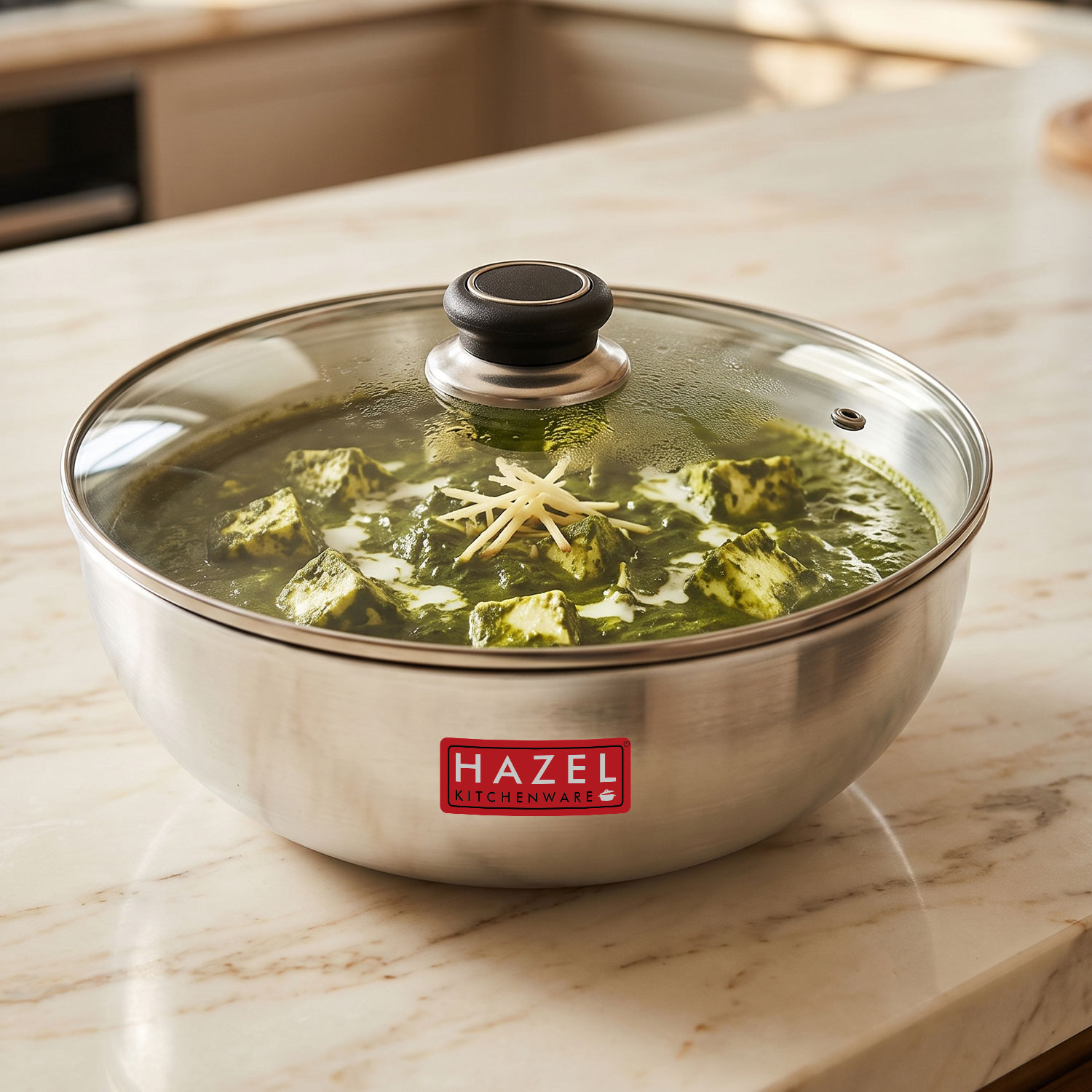 HAZEL Aluminium Kadai Without Handle | Aluminium Tasra Tasla Cookware with Glass Cover Lid, 4400 ML