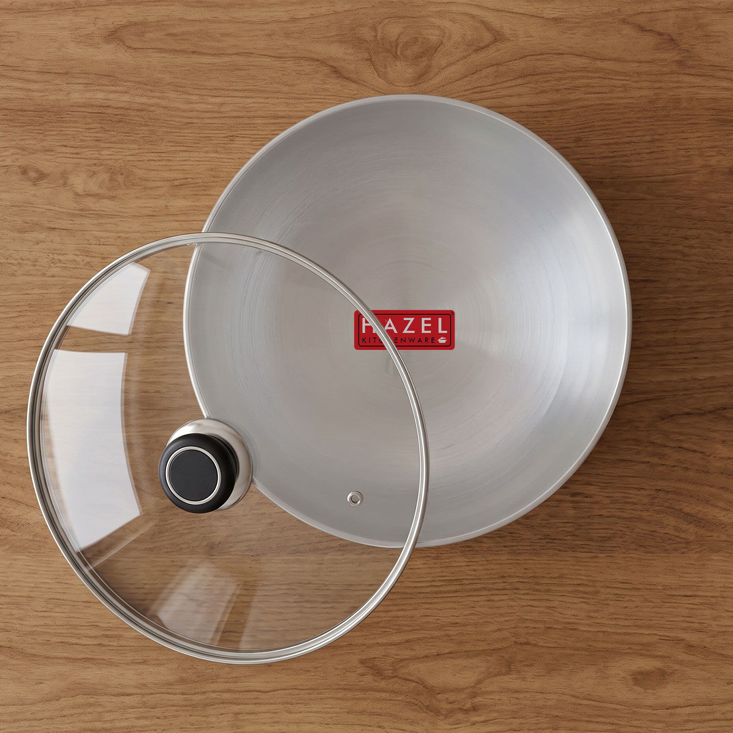 HAZEL Aluminium Kadai Without Handle | Aluminium Tasra Tasla Cookware with Glass Cover Lid, 4400 ML