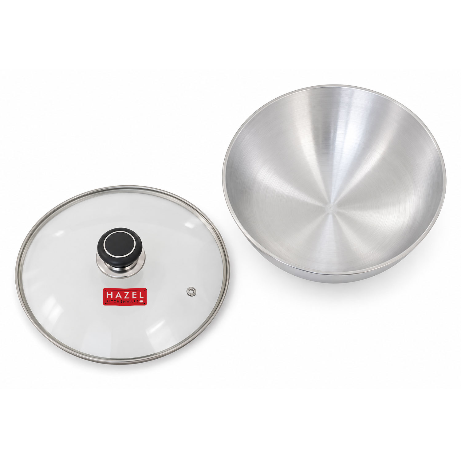 HAZEL Aluminium Kadai Without Handle | Aluminium Tasra Tasla Cookware with Glass Cover Lid, 4400 ML