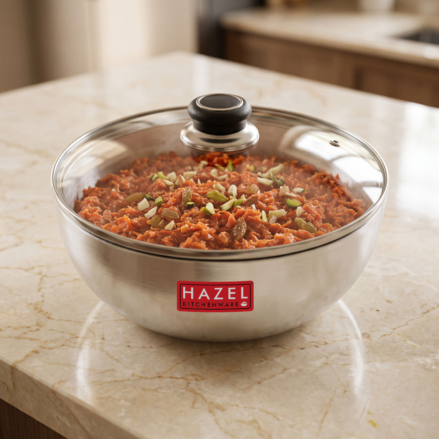 HAZEL Aluminium Kadai Without Handle | Aluminium Tasra Tasla Cookware with Glass Cover Lid, 3000 ML
