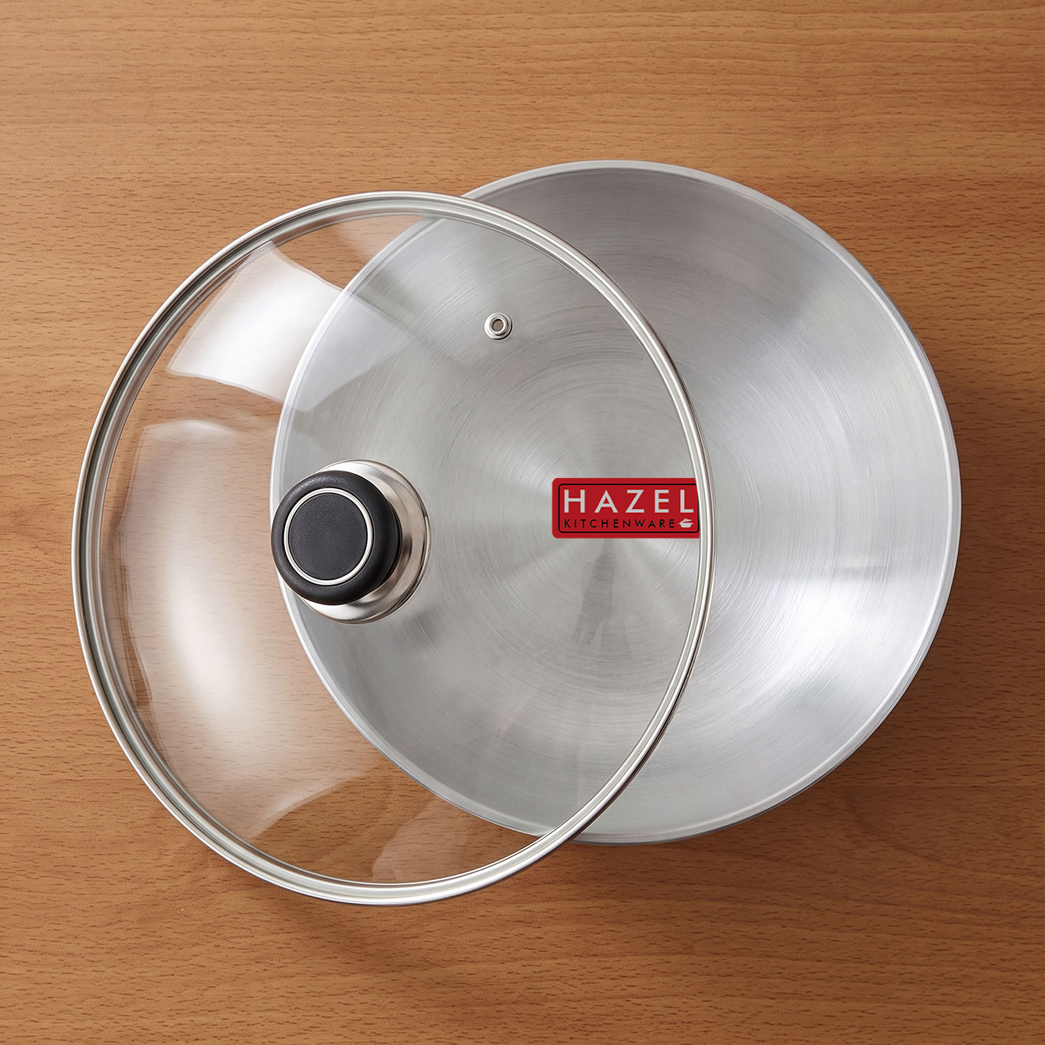 HAZEL Aluminium Kadai Without Handle | Aluminium Tasra Tasla Cookware with Glass Cover Lid, 3000 ML
