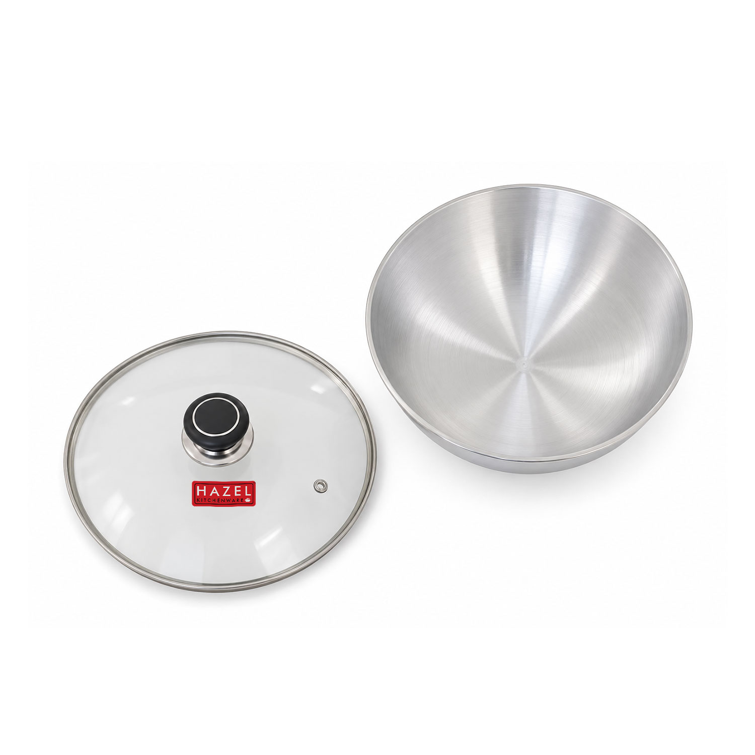 HAZEL Aluminium Kadai Without Handle | Aluminium Tasra Tasla Cookware with Glass Cover Lid, 3000 ML