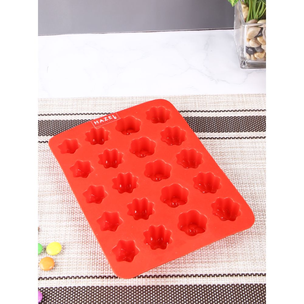 HAZEL Silicone Flower Chocolate Candy Jelly Pudding Dessert Molds Baking Mould, 20 Cavity Slots Oven Safe Food Grade Reusable, Multi Design, Red