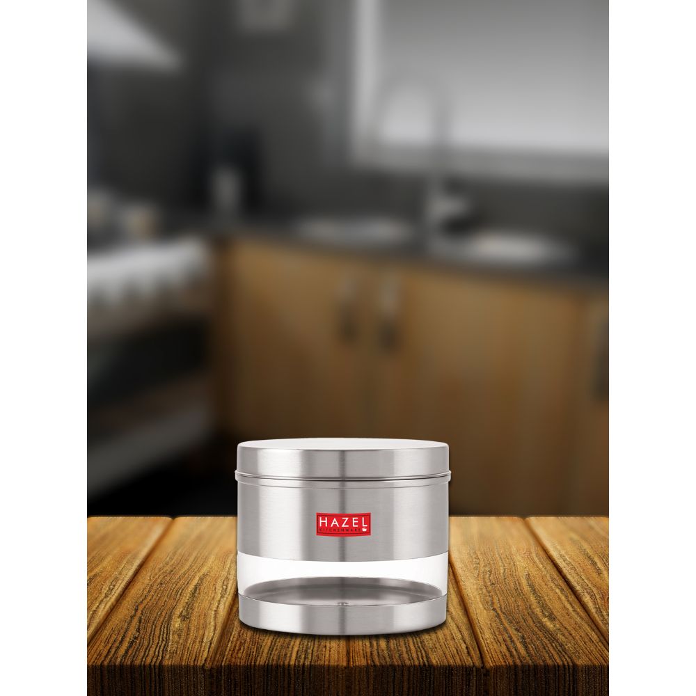 HAZEL Stainless Steel Container For Kitchen Storage Transparent See Through Matt Finish Storage Jar Dabba, Set of 1, 1500 ML, Silver