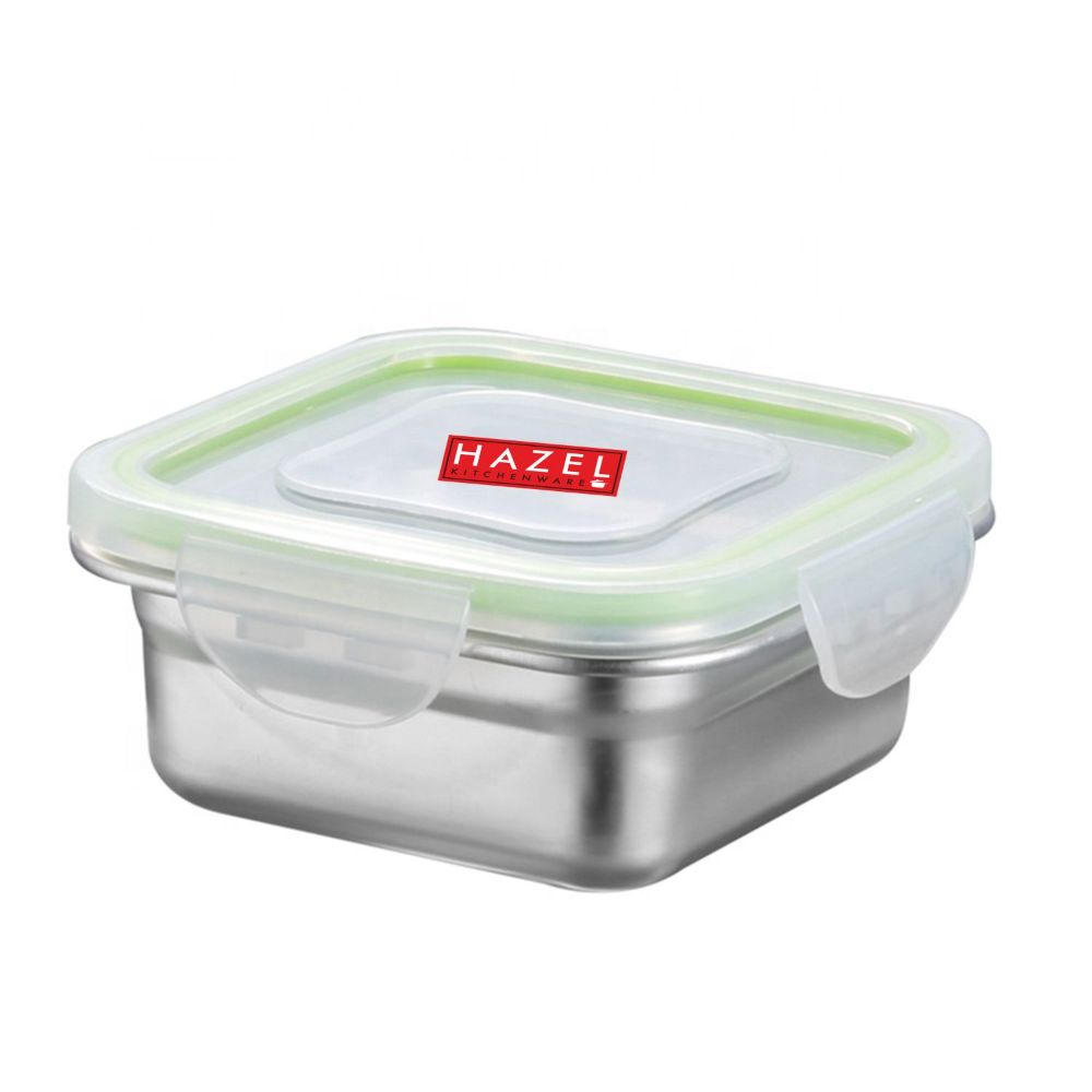 HAZEL Stainless Steel Tiffin Containers With Leakproof Lid | Microwave Tiffin Box for Office Men Women College School Kids | Leakproof Steel Tiffin With Transparent Lid, 400 ML
